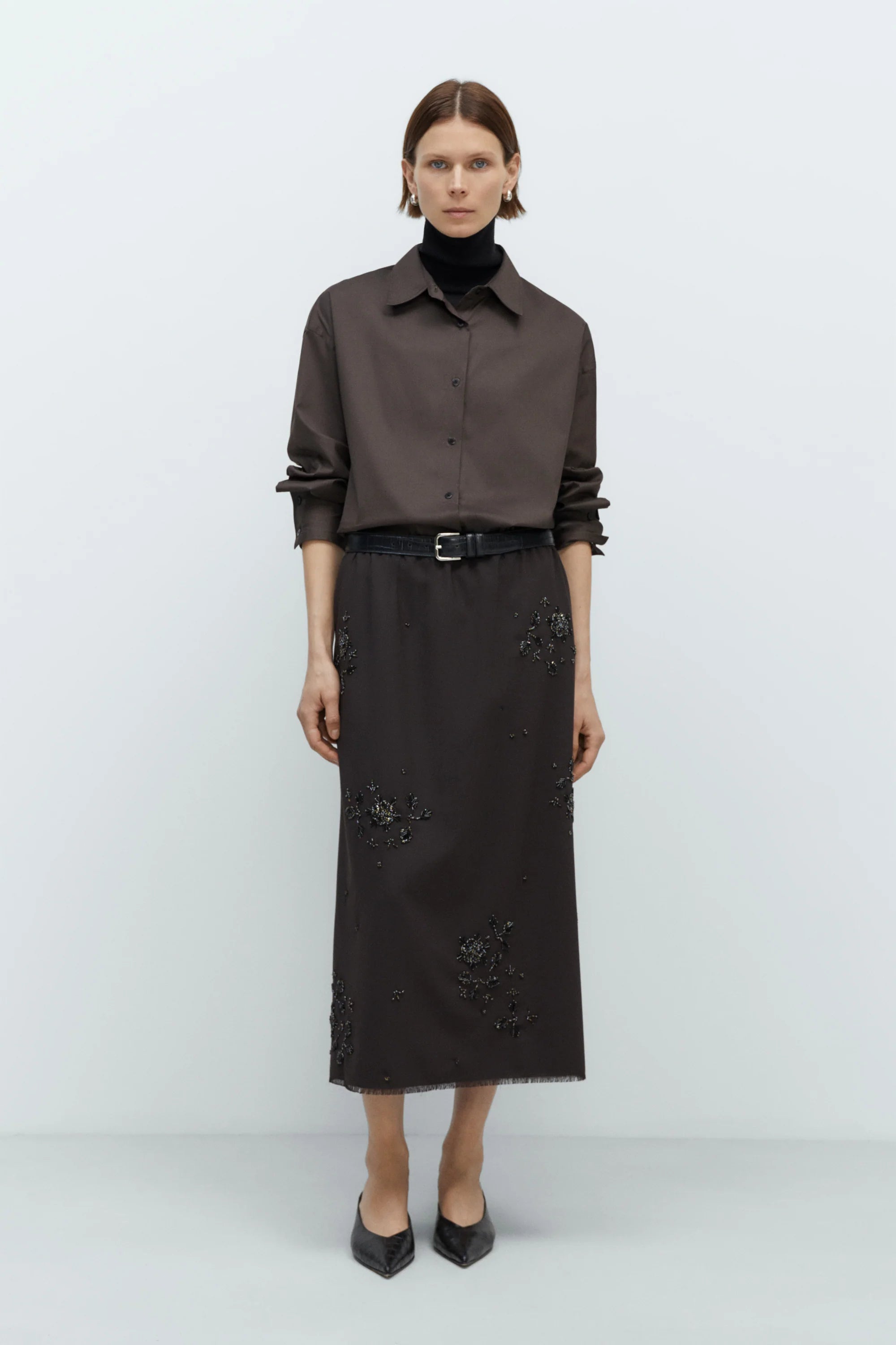 Cordera Embellished Tailoring Skirt / Dark Brown