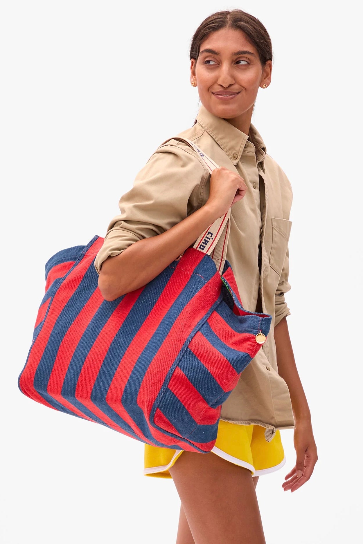 Clare V La Cote Tote / Canvas Stripe Poppy + French Blue