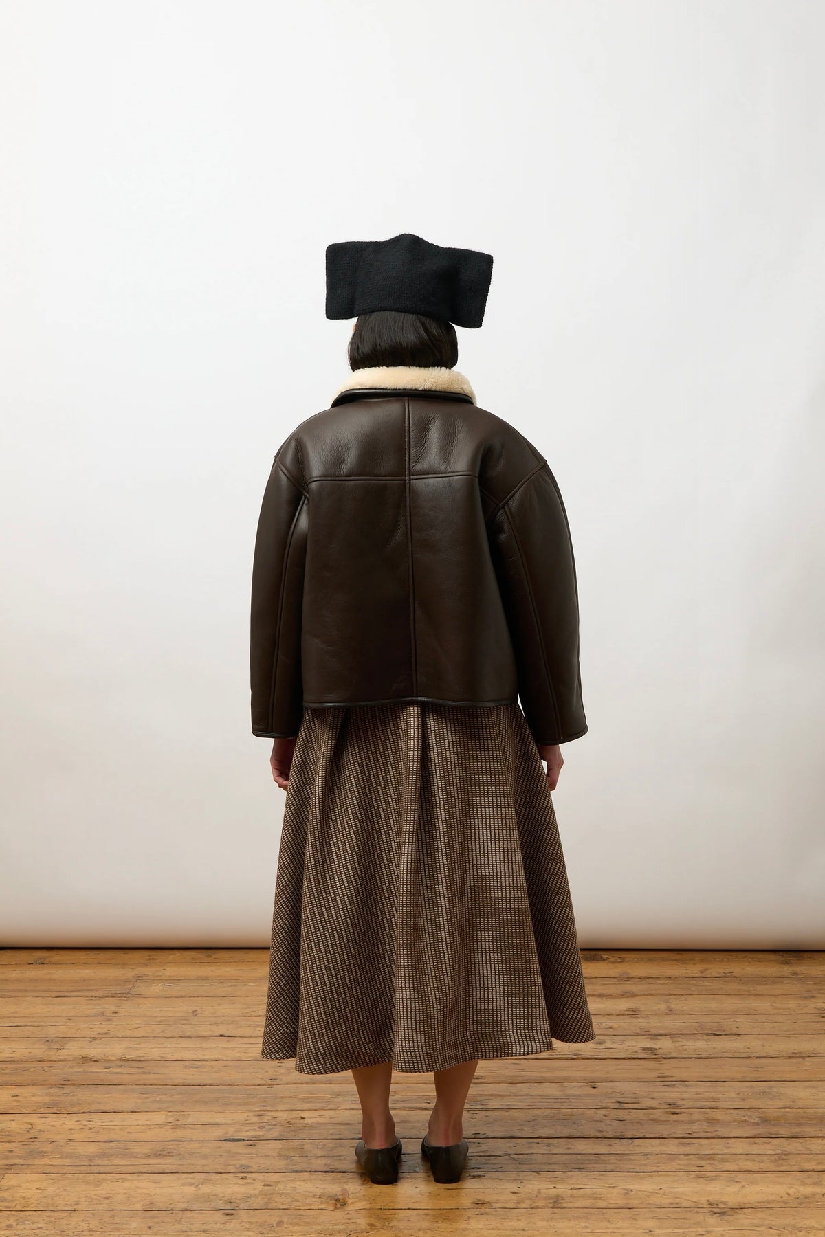Cawley Leather Back Curly Hair Sheepskin Flying Jacket / Chocolate + Cream