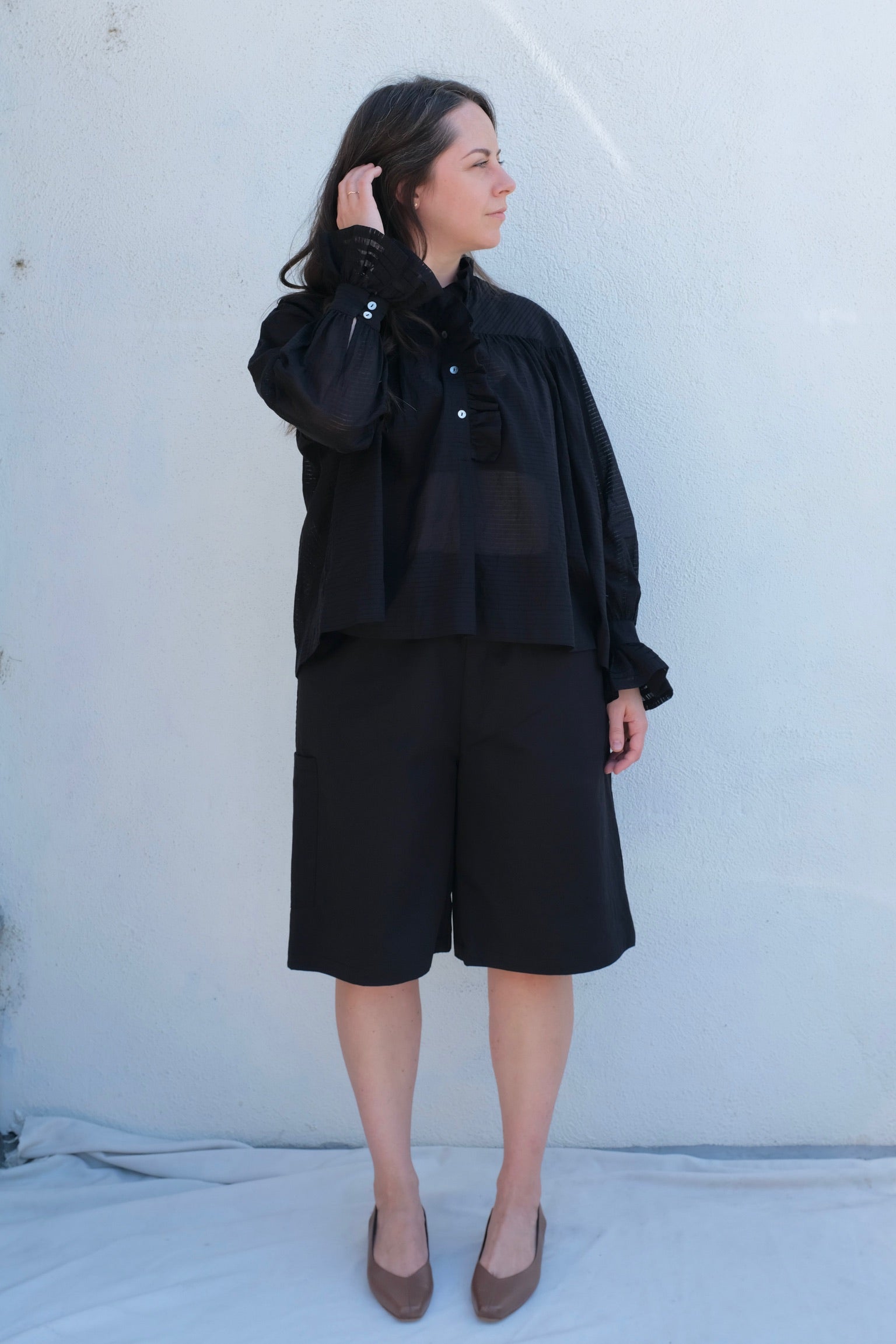Cawley Cotton Sophie Shirt / Midnight Japanese Sheer Stripe