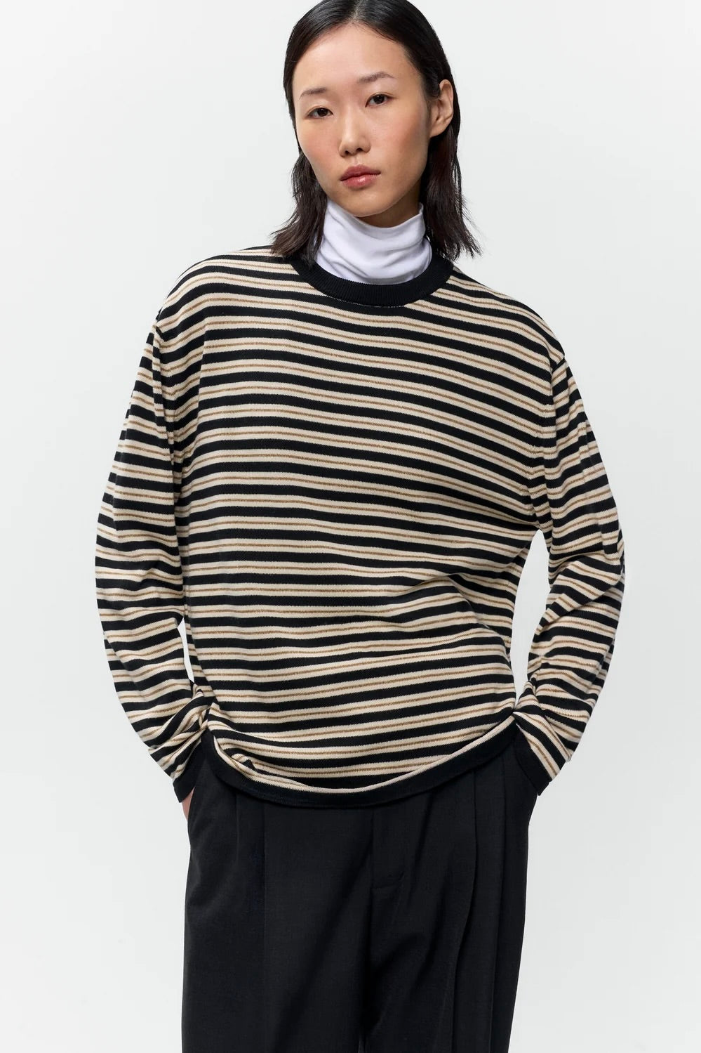 Cordera Organic Cotton Striped Long-Sleeve T-Shirt / Black