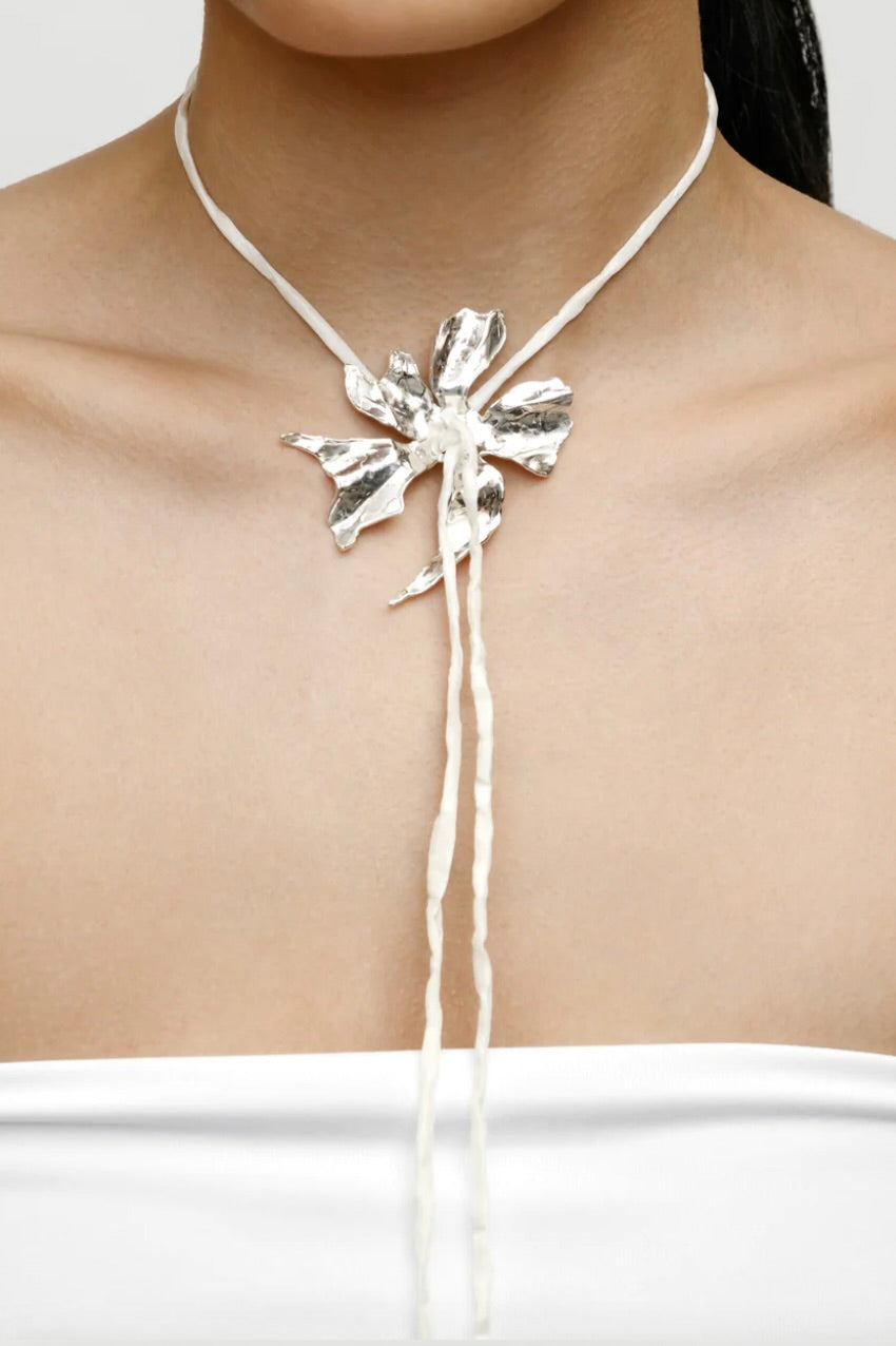 Wolf Circus Flower Cord Necklace / Sterling Silver + Cream