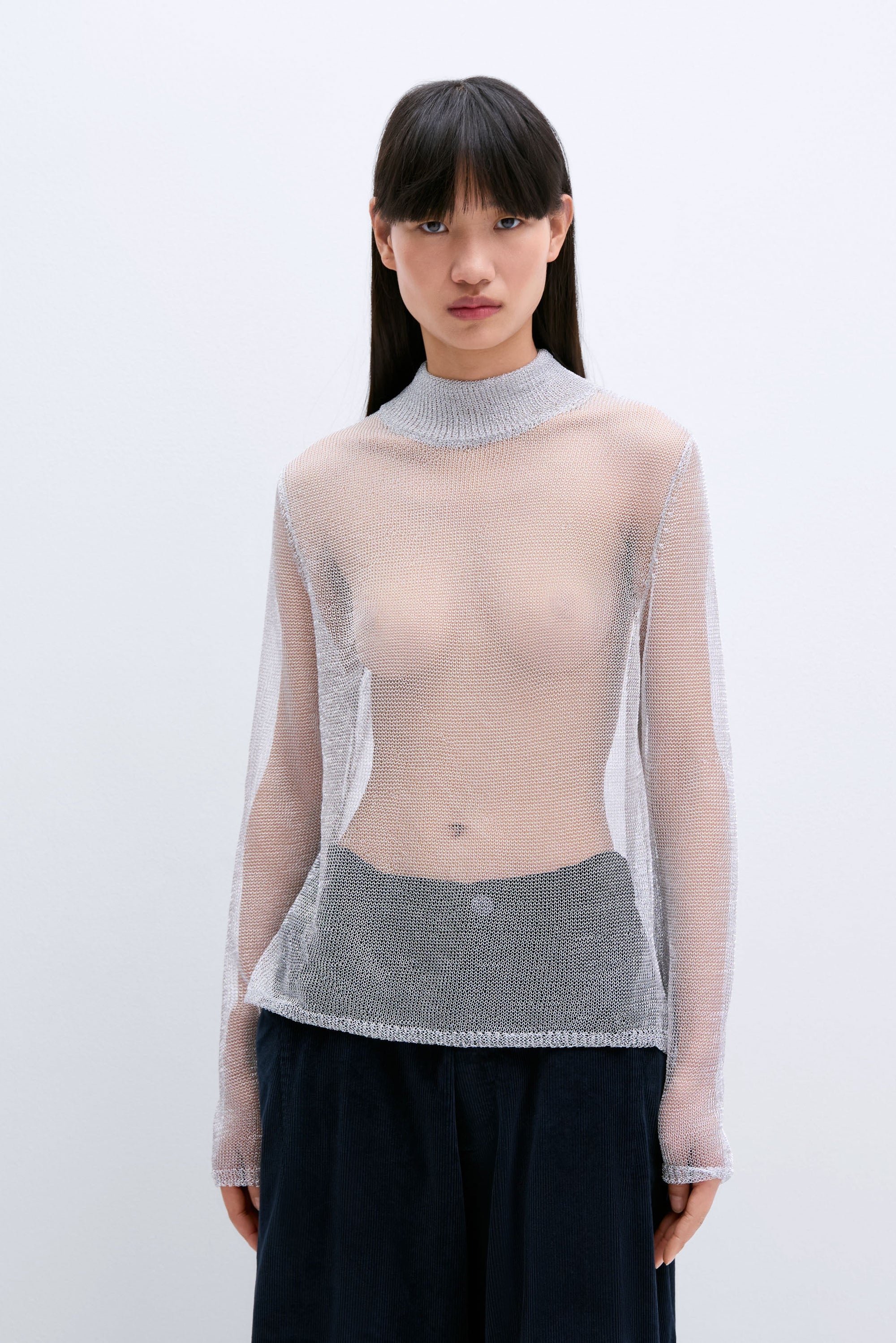 Cordera Mesh Turtleneck Sweater / Silver