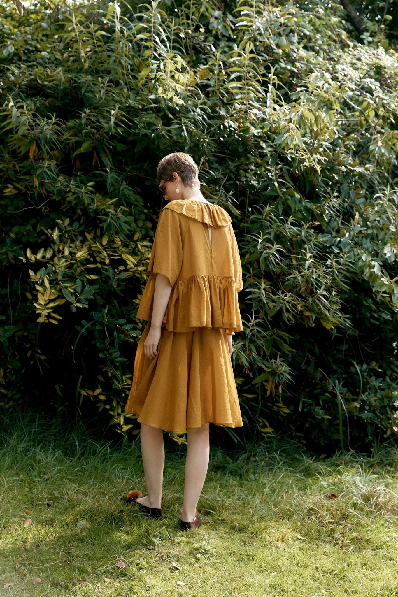 Cawley Japanese Cotton Dyed Delilah Frill Top / Mustard