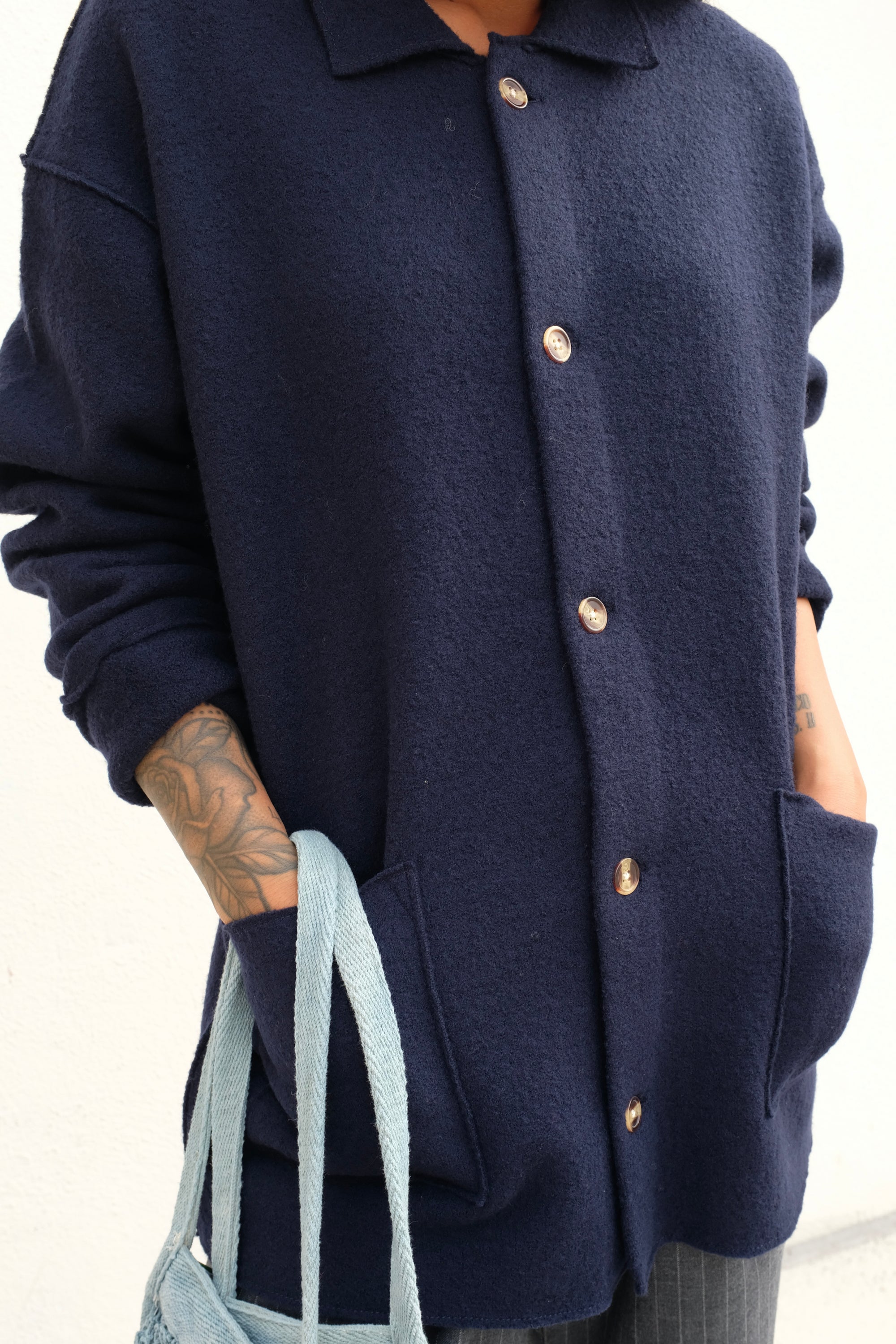 Szeki Boiled Wool Chore Shirt / Navy