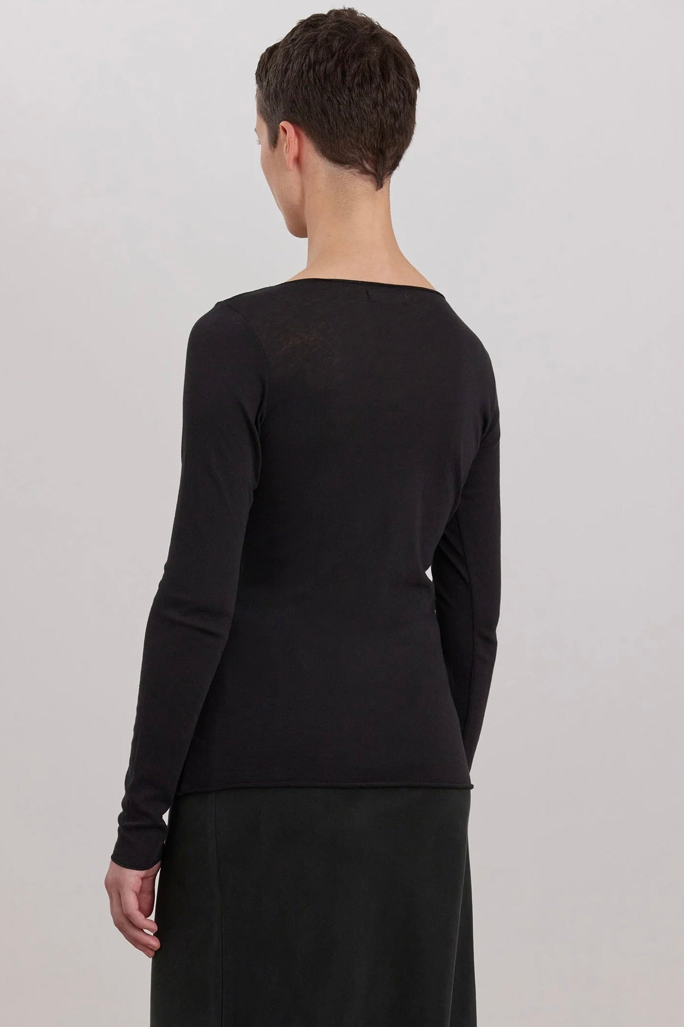 Black Crane Boat Neck Long Sleeve / Black