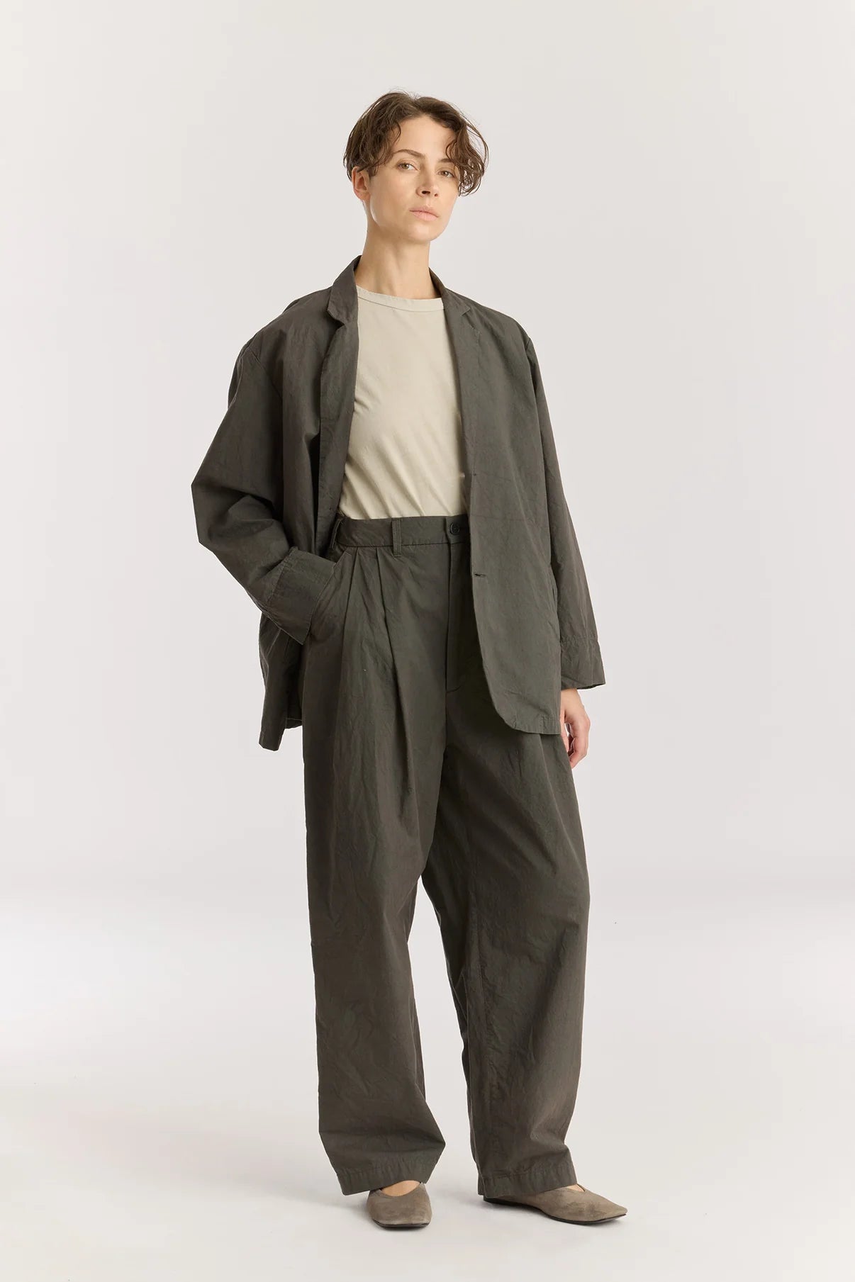 Black Crane Crinkled Blazer / Dark Grey