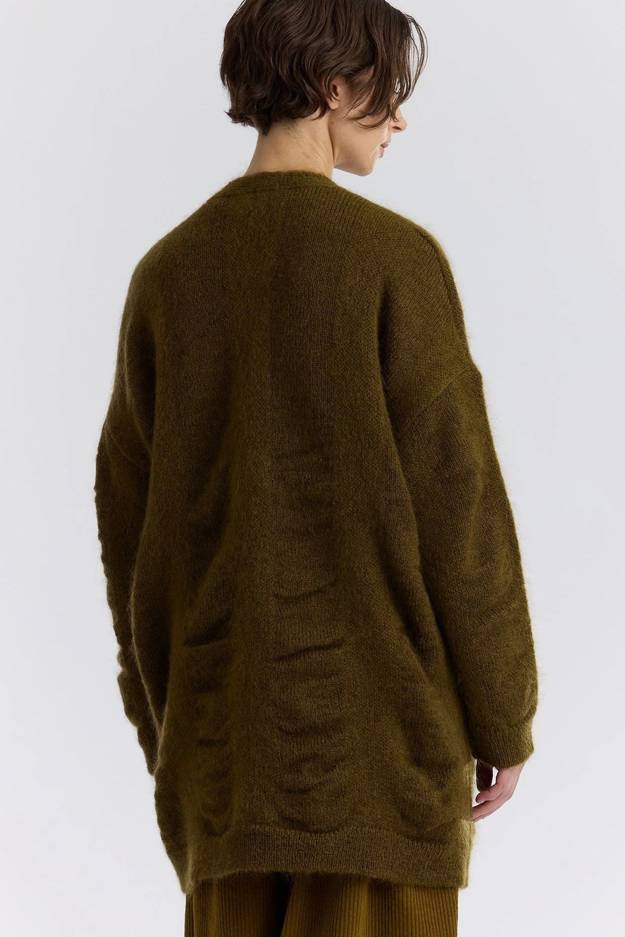 Black Crane Waterfall Cardigan / Dark Olive