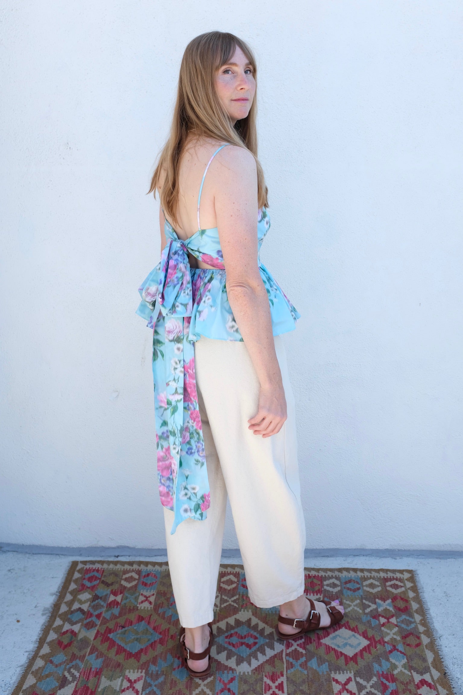 Eliza Faulkner Agnes Top / Aqua Floral Taffeta