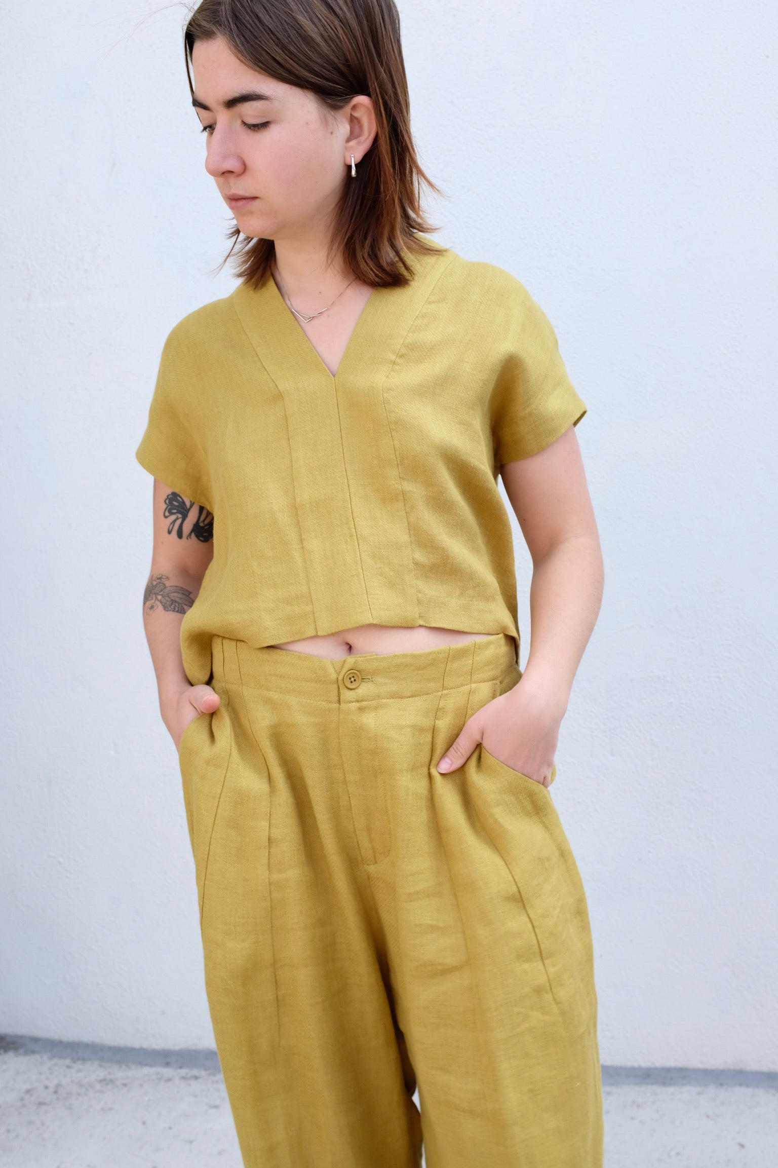 Linen Pleated Trouser / Mustard