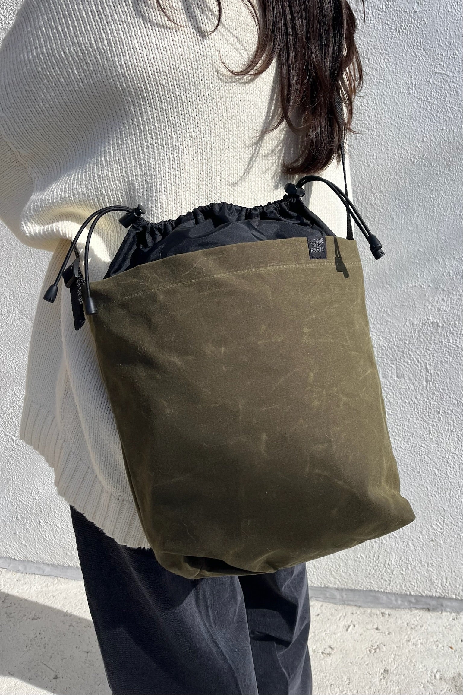 Some of the Parts Fine Ribbon Bucket Bag / Olive + Black