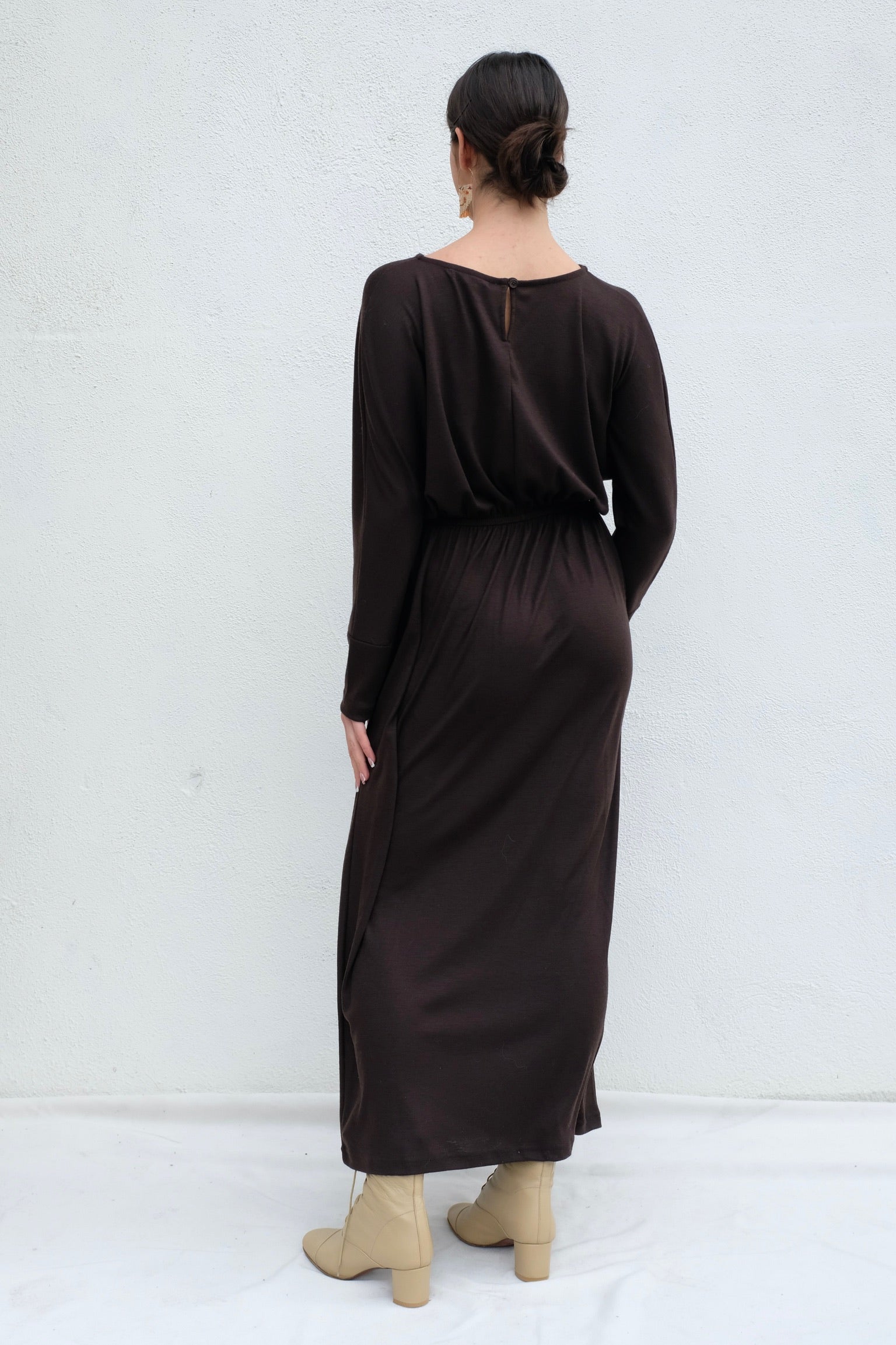 Black Crane Wool Dress / Cacao