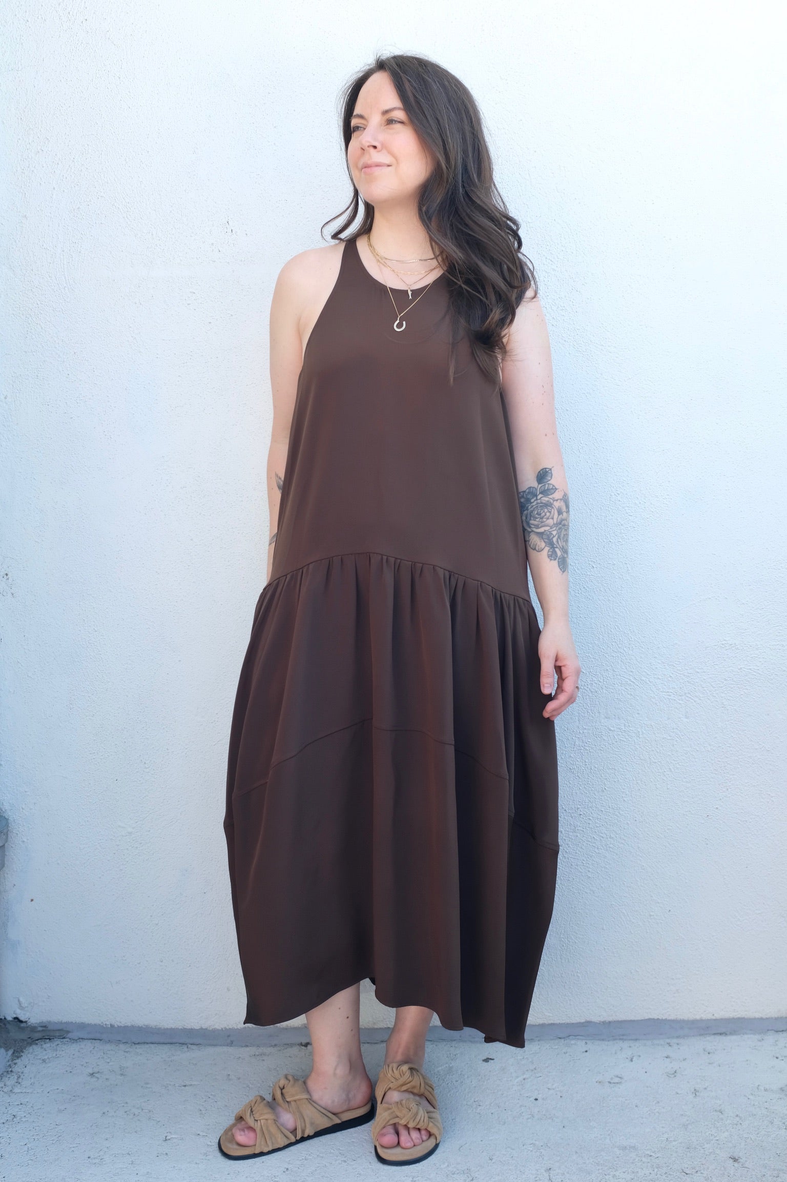 Modern Weaving Voluminous Tank Dress / Chocolate