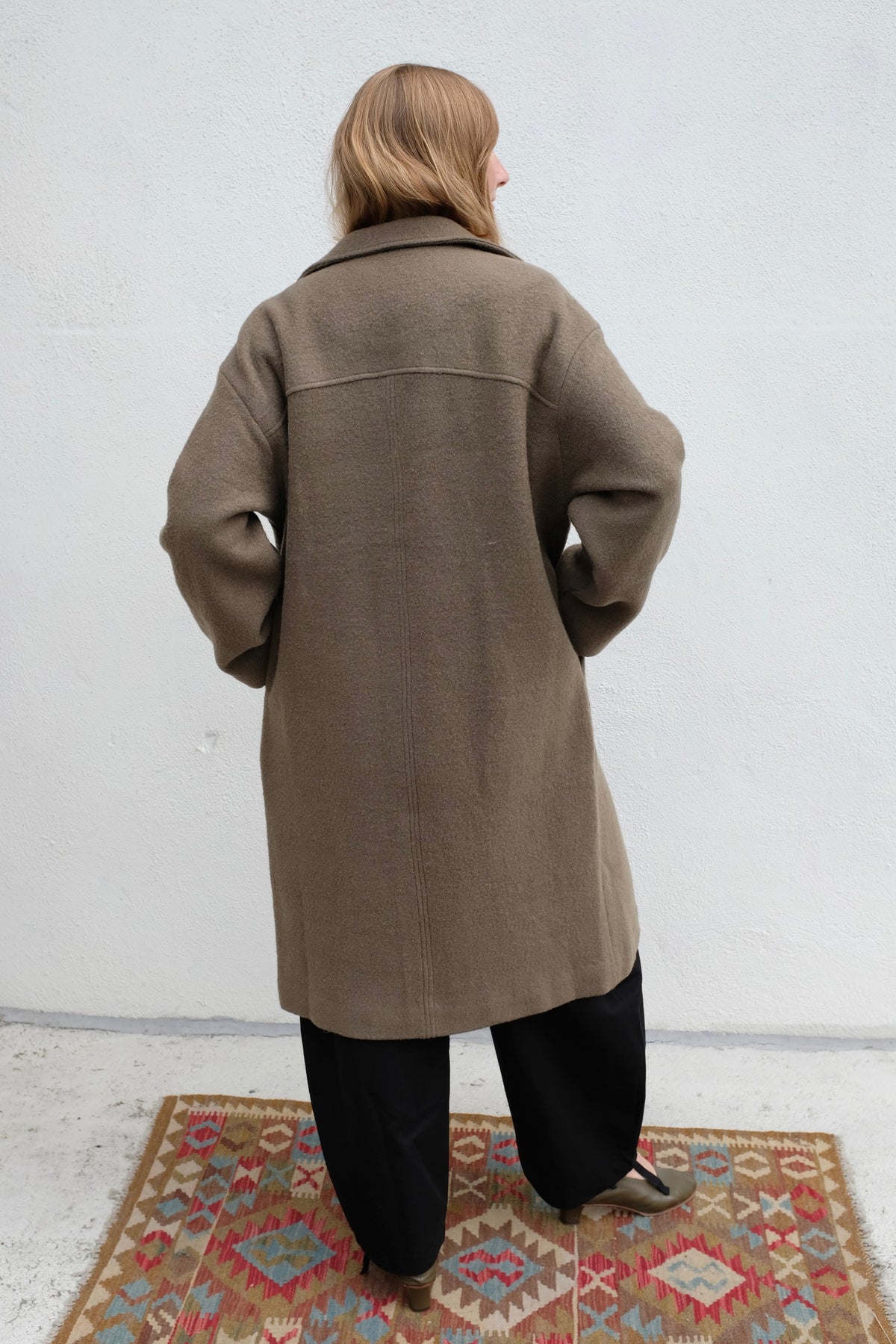Lapel Wool Coat / Sand Kelp