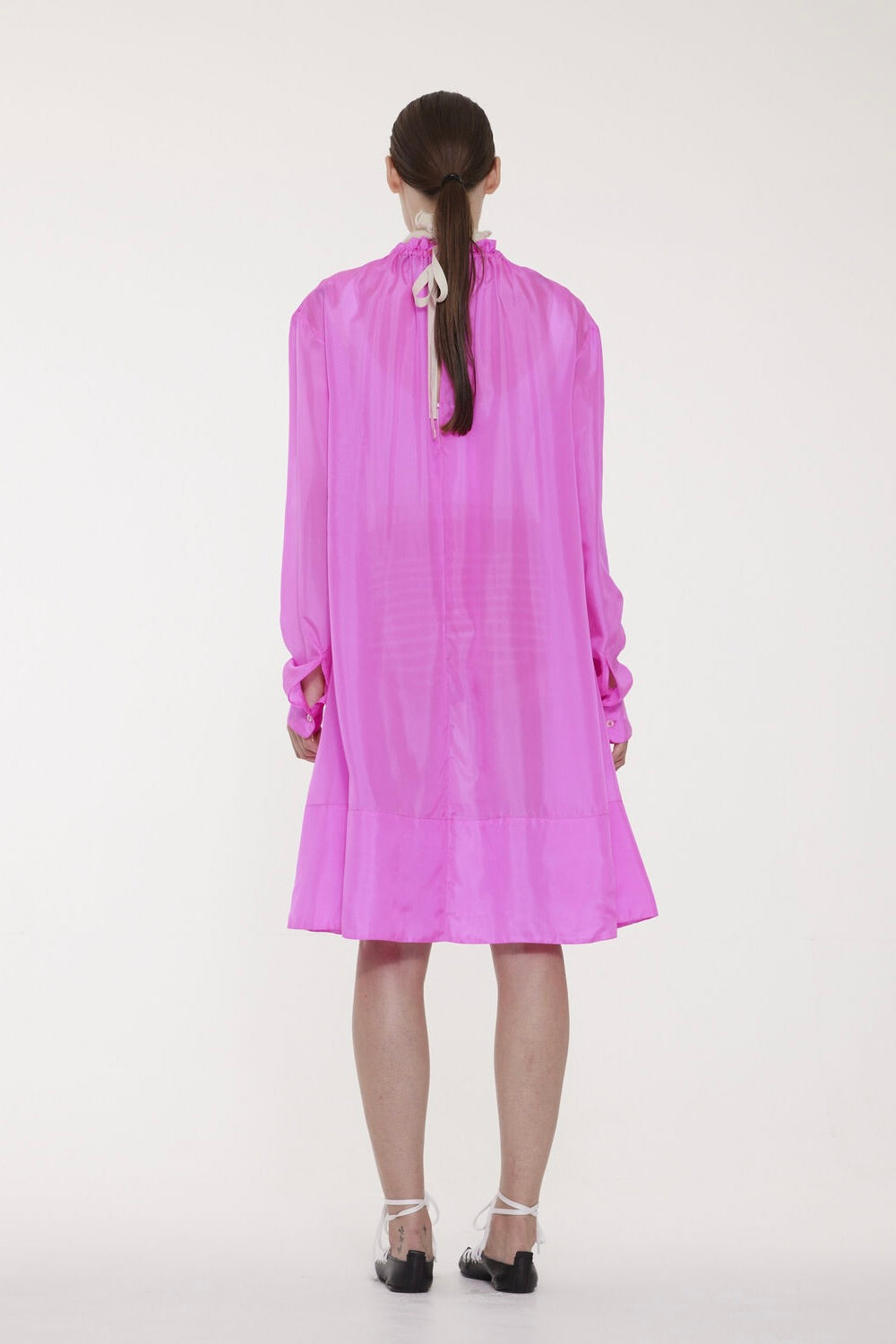 La Fetiche Jill Loose Fit Habotai Dress / Neon Pink