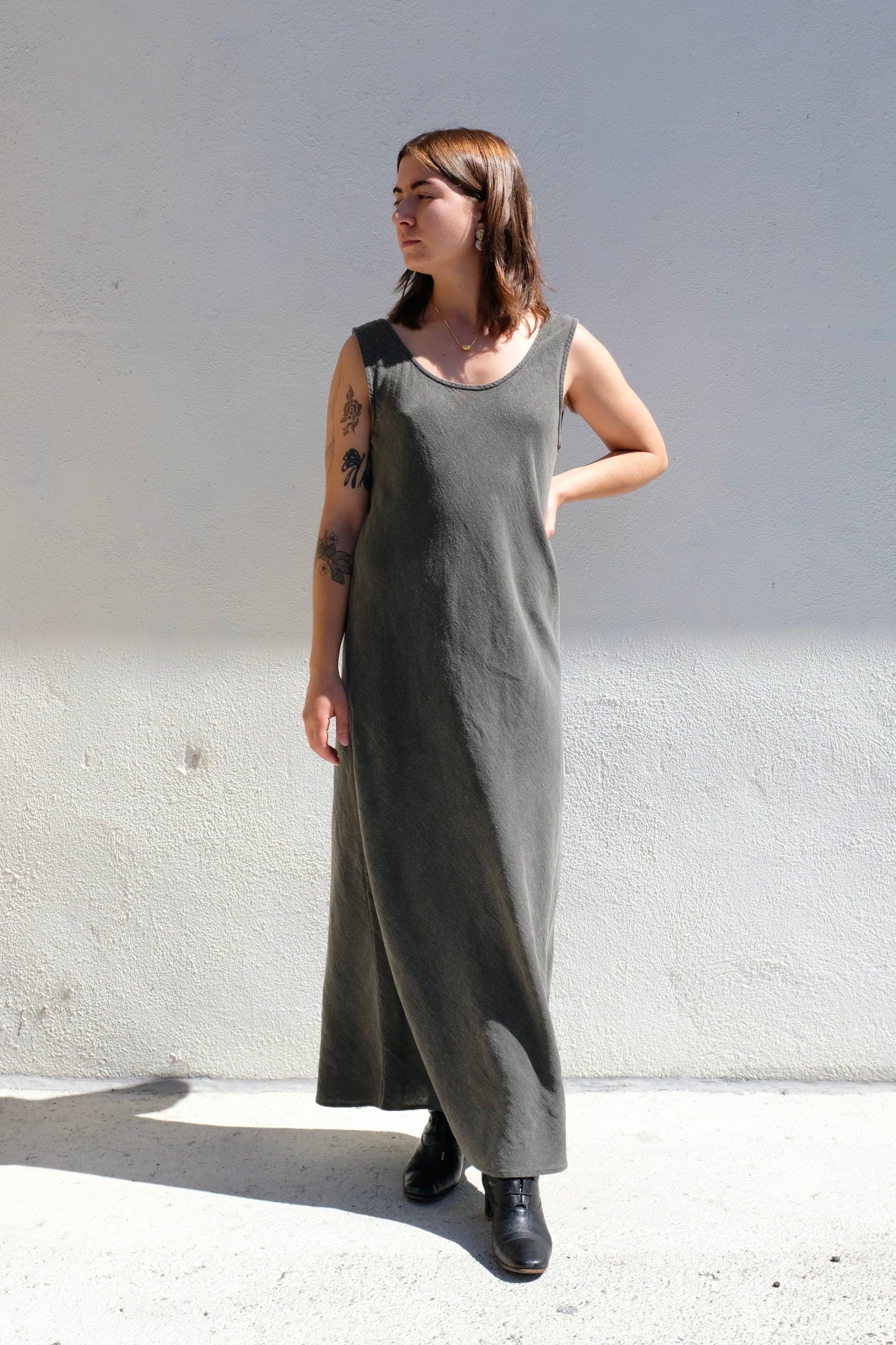 Black Crane Maxi Dress / Slate