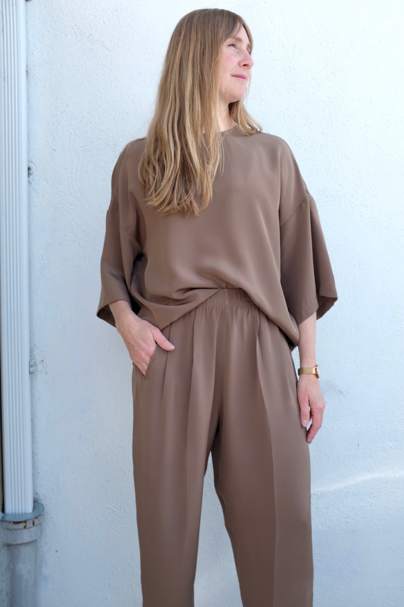 Modern Weaving Oversize Boxy Tee / Almond