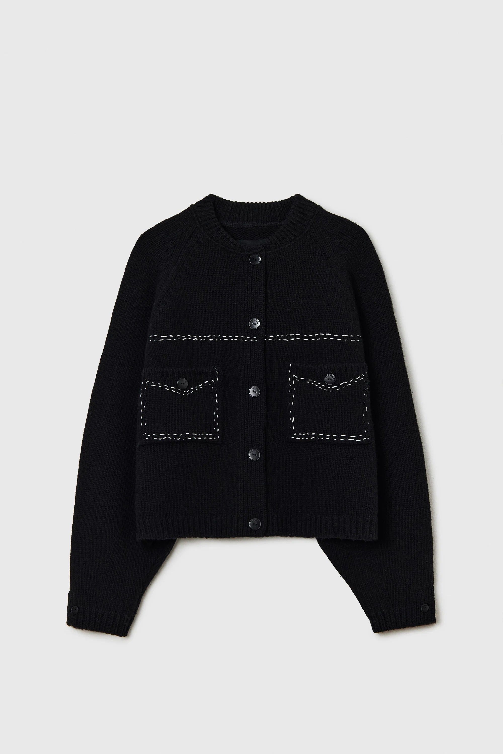 Cordera Merino Wool Stitched Cardigan / Black