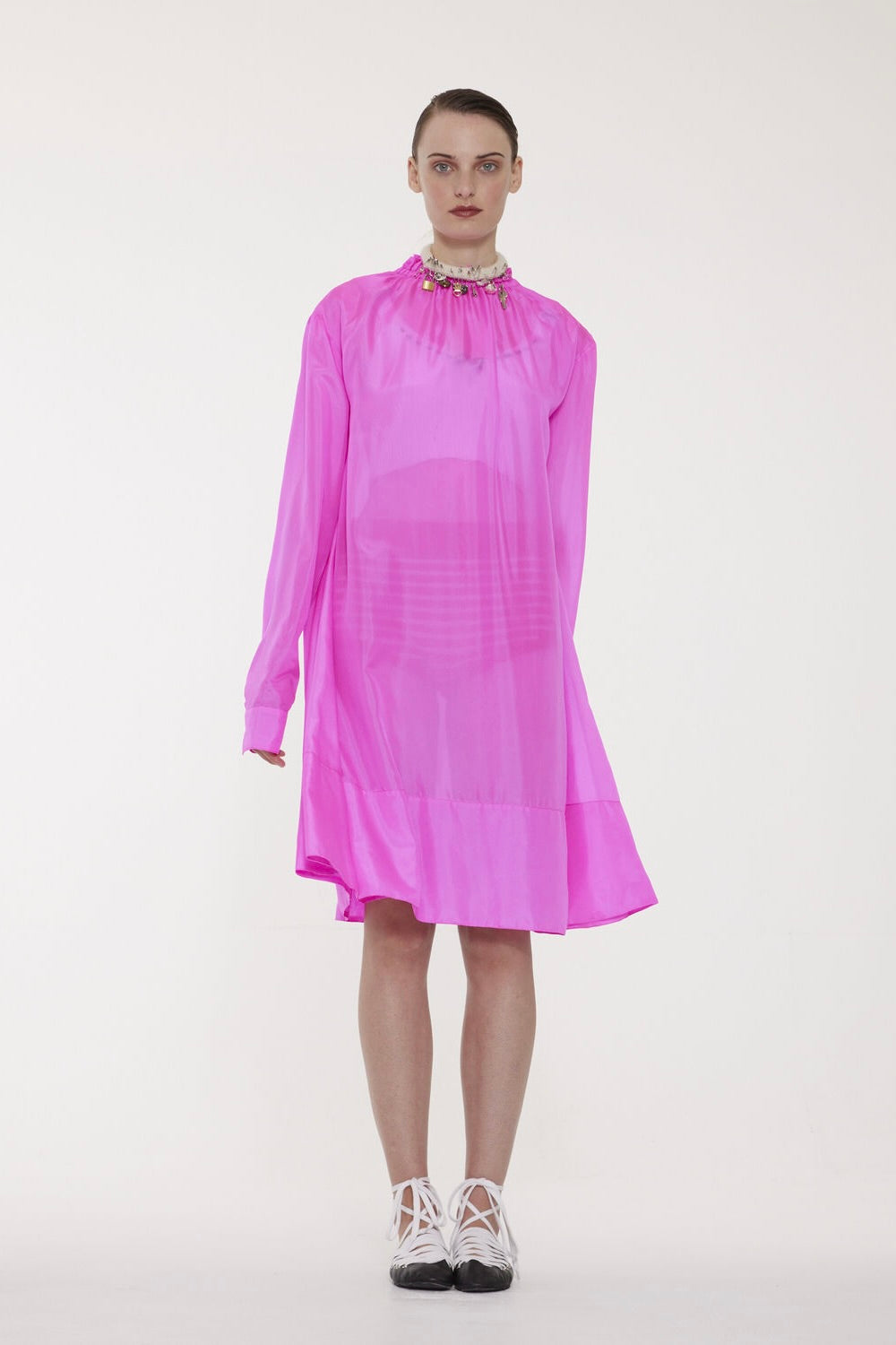 La Fetiche Jill Loose Fit Habotai Dress / Neon Pink