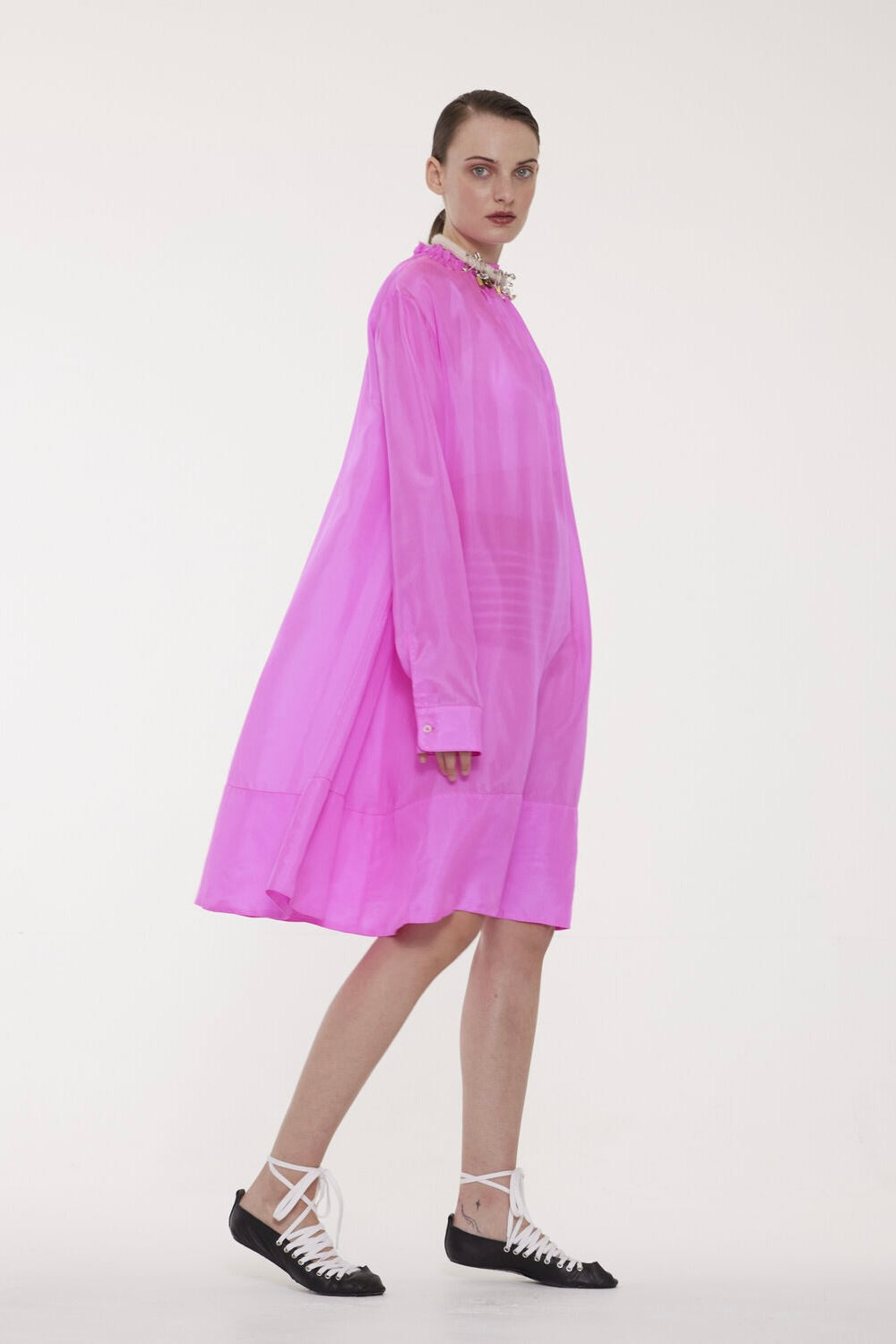 La Fetiche Jill Loose Fit Habotai Dress / Neon Pink