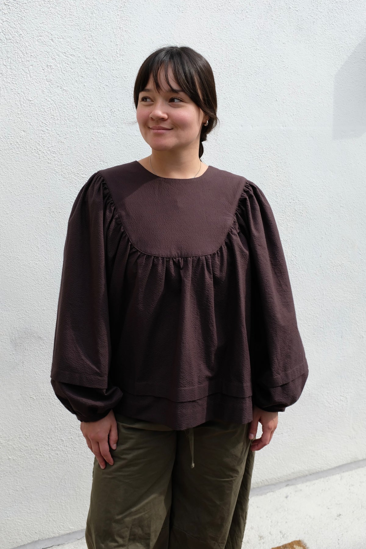 Cawley Japanese Seersucker Cotton Comy Long Sleeve / Dark Brown