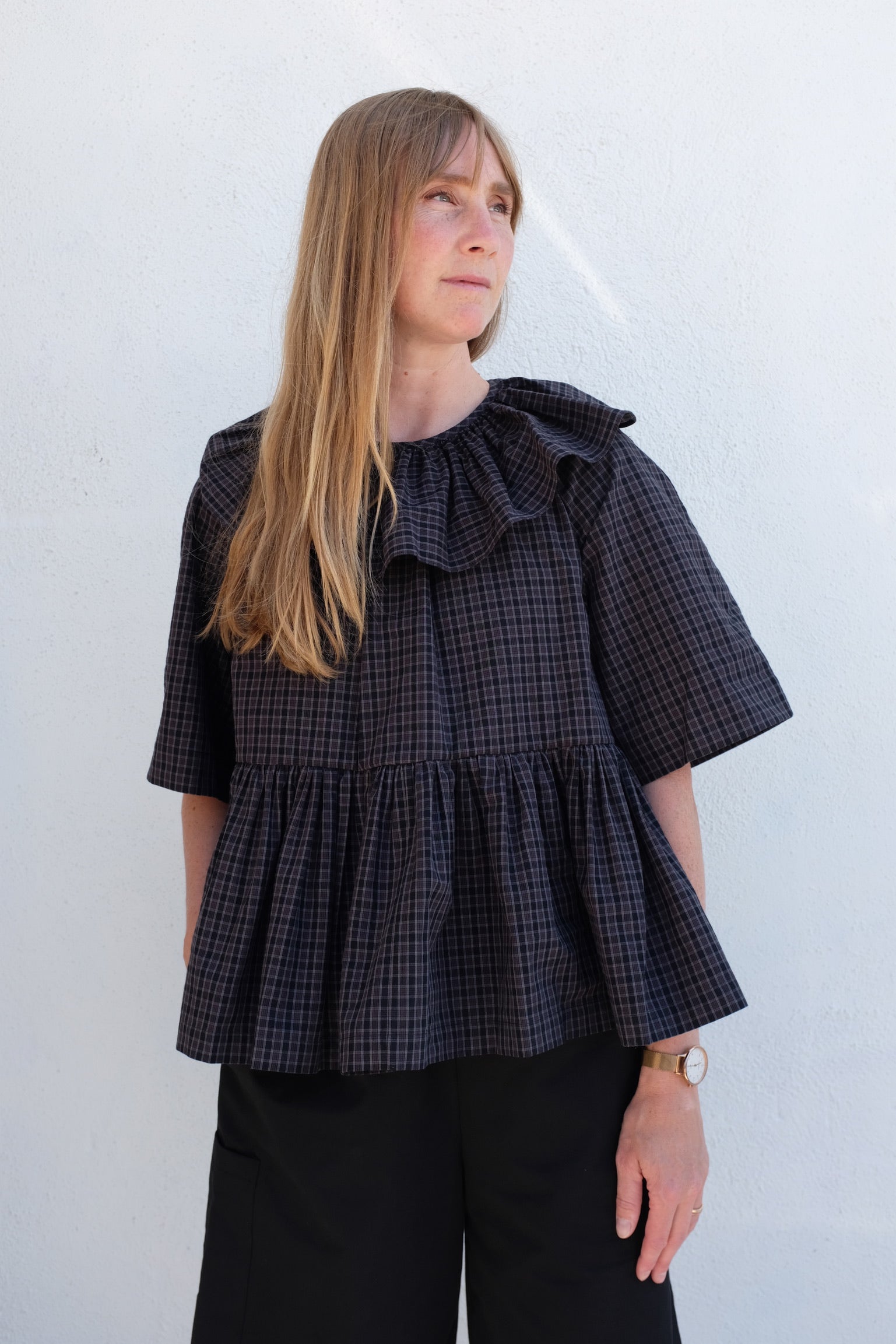 Cawley Japanese Cotton Delilah Frill Top / Smoke Check