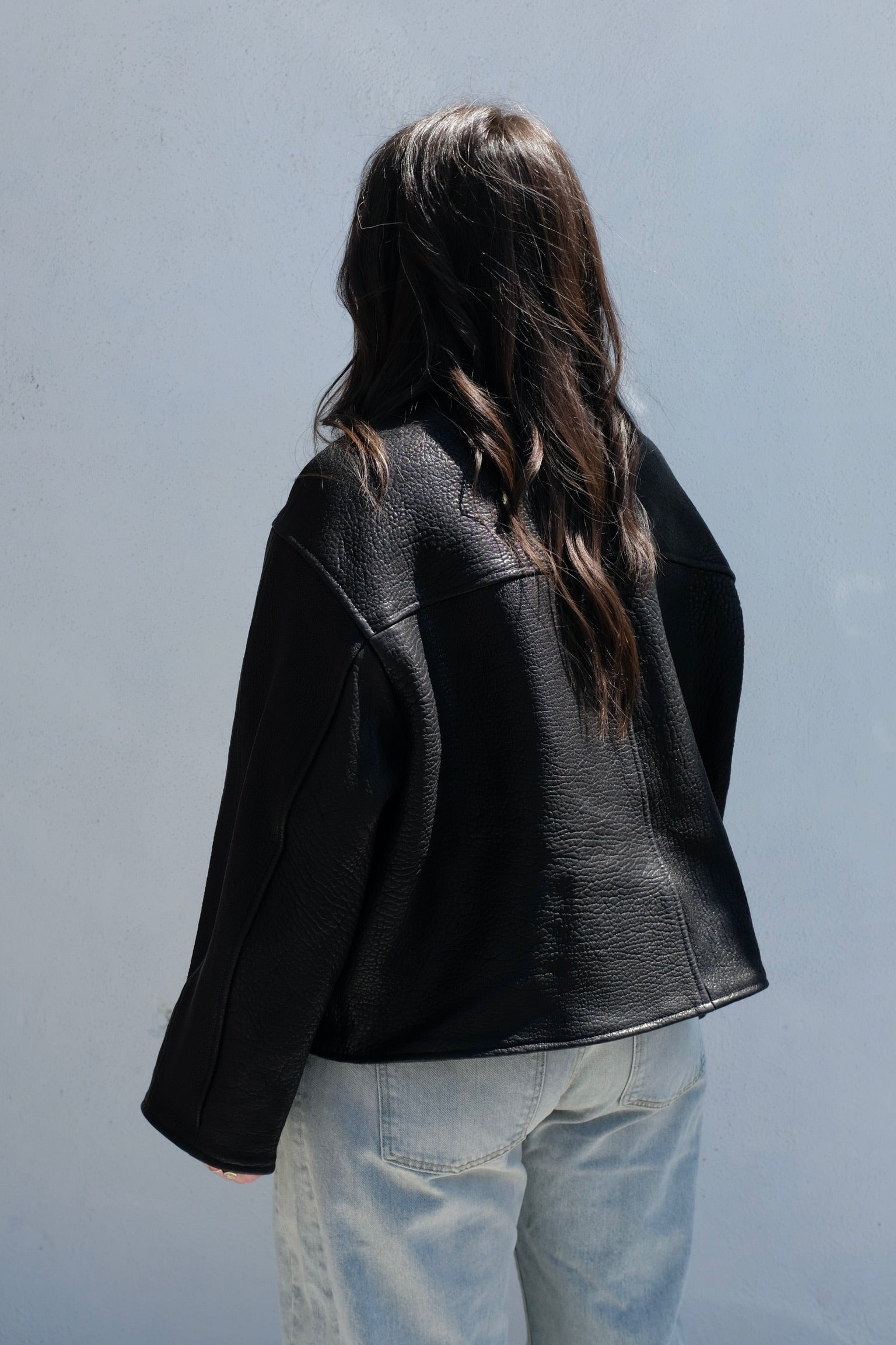 Cawley Stretch Wrinkle Leather Flying Jacket / Liquorice