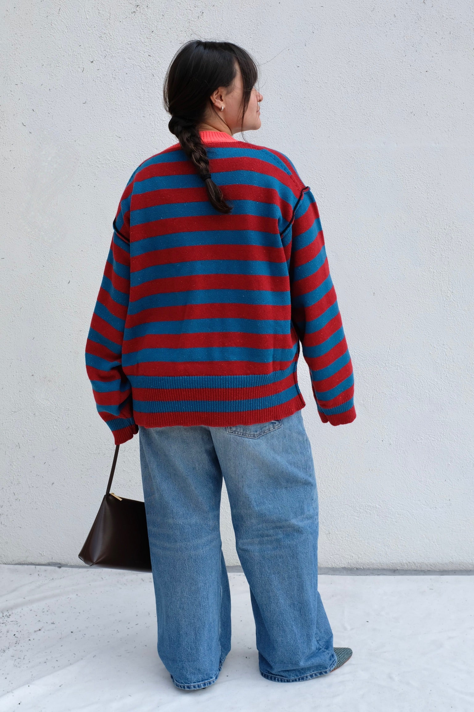 La Fetiche Leslie Loose Fit Sweater / Blue + Red
