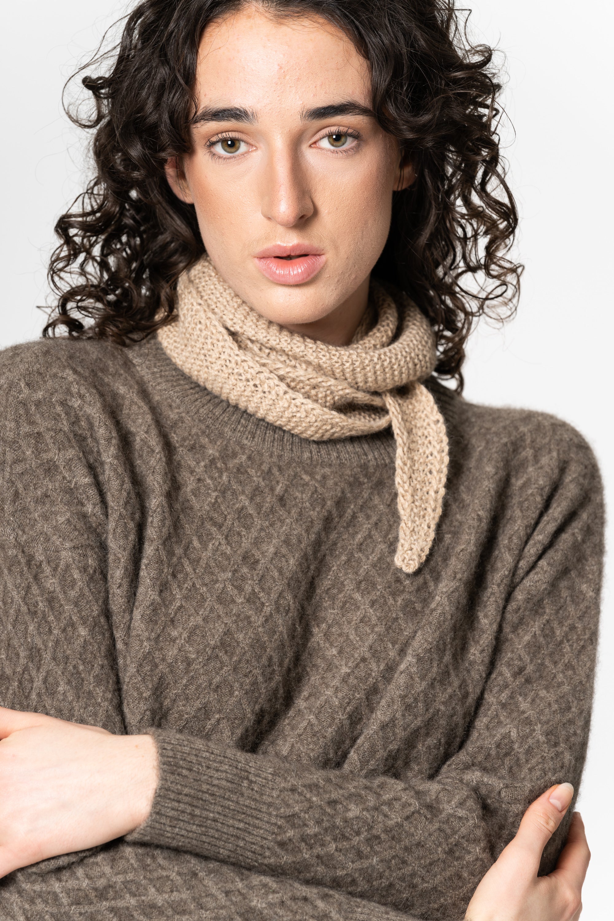 Dinadi Alpaca Handknit Garter Scarf / Desert Sand