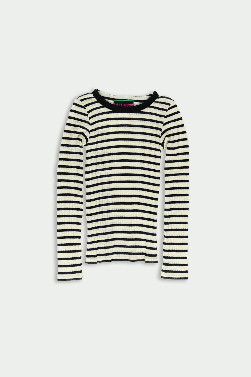 La Fetiche Jackie Raye Fine Ribbed Top / Ecru + Navy