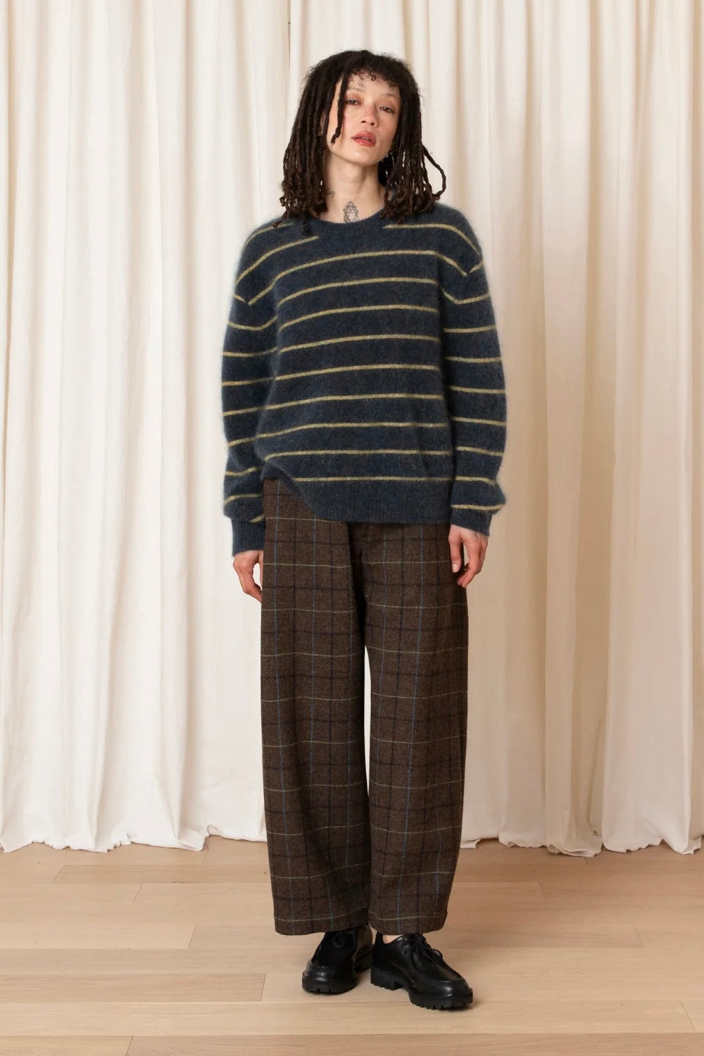 Oversized Mohair Pullover / Ocean + Ochre Stripe