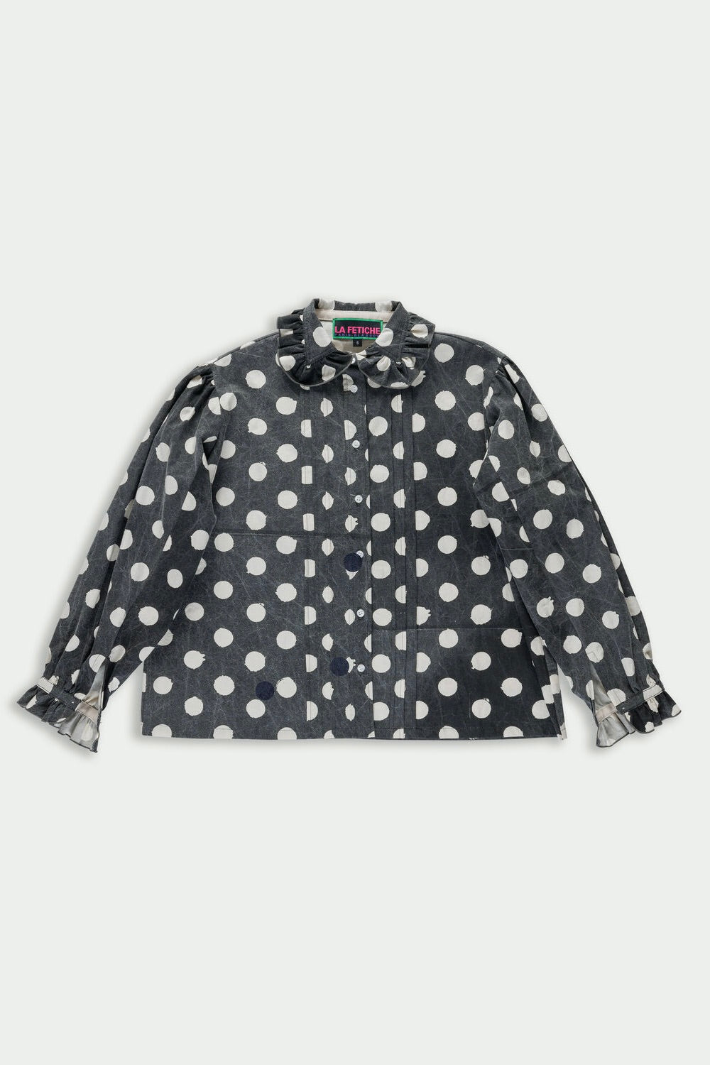 La Fetiche Jane Irregular Spot Printed Cotton Blouse / Washed Black &amp; White