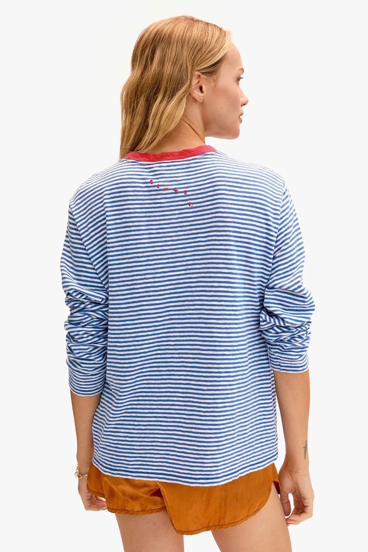 Clare V. Long Sleeve Tee / Blue & Cream Stripe