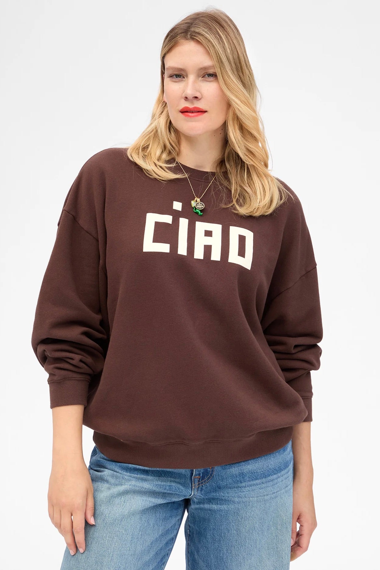 Clare V. Oversized Ciao Sweatshirt / Chocolate Ciao