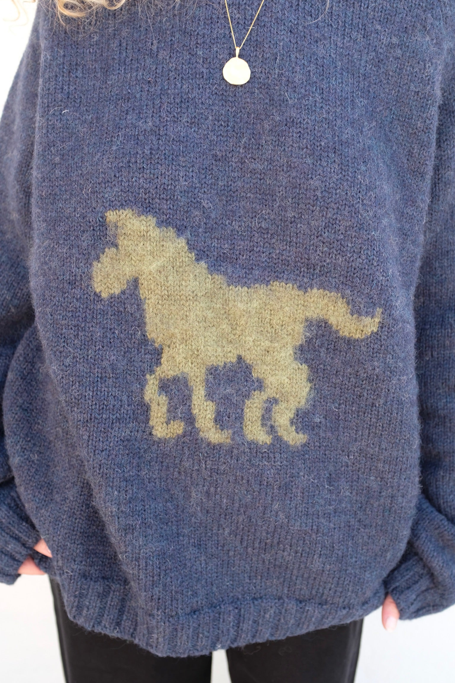 Brushed British Wool Horse Jumper / Denim + Apple