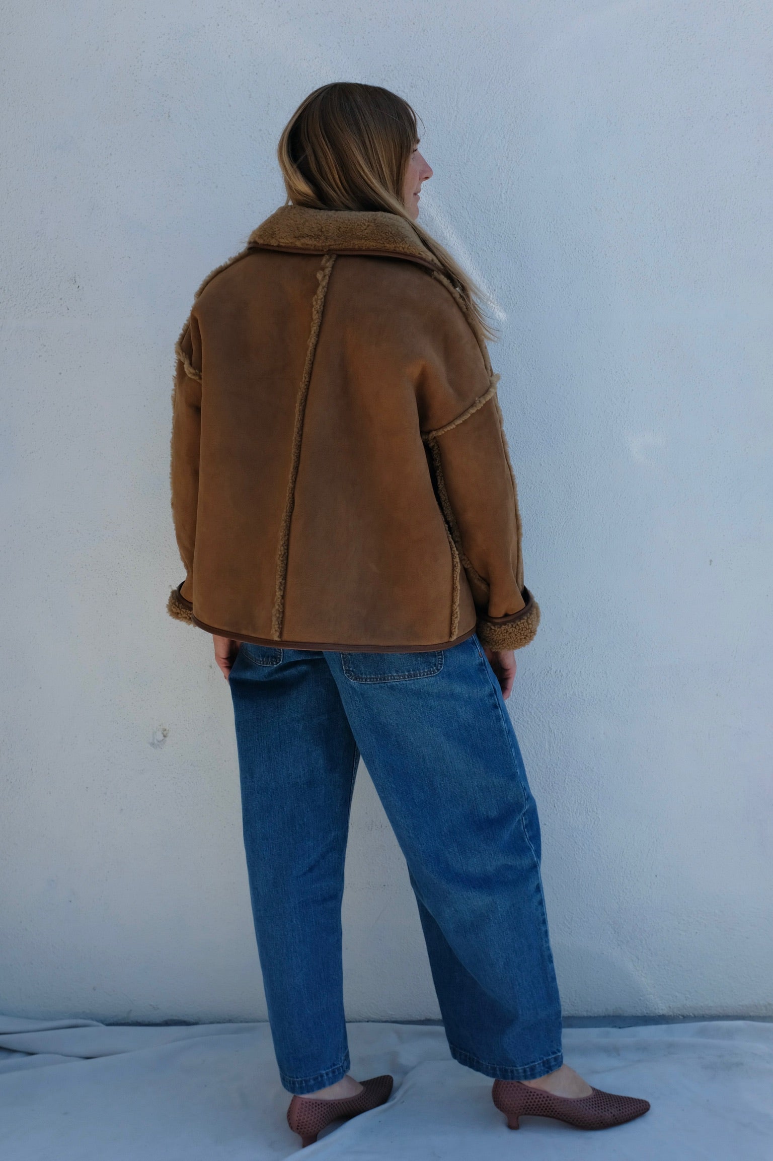 Suede Back Curly Hair Seam Out Avis Jacket / Tan