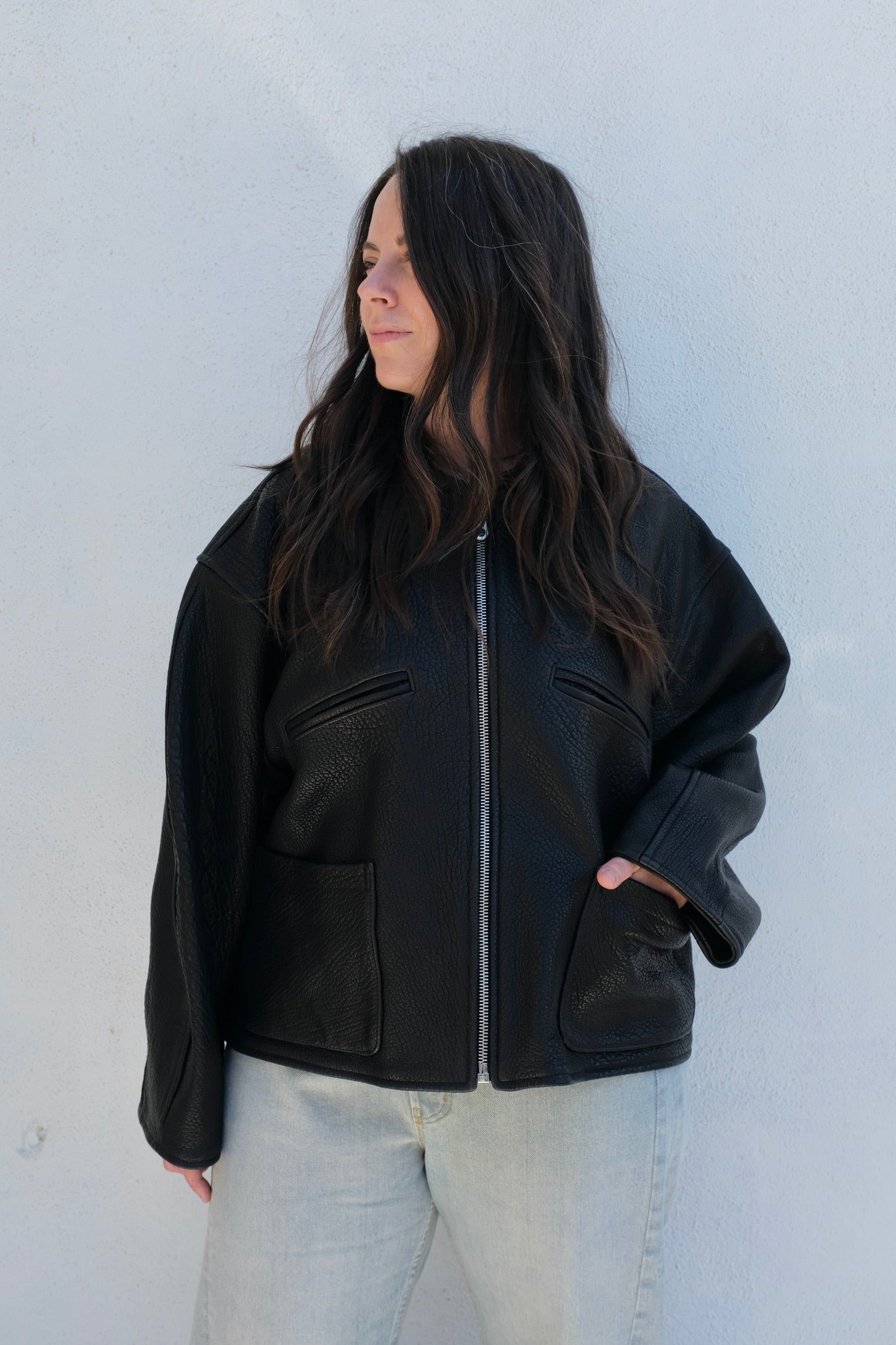 Stretch Wrinkle Leather Flying Jacket / Liquorice – ad hoc penticton