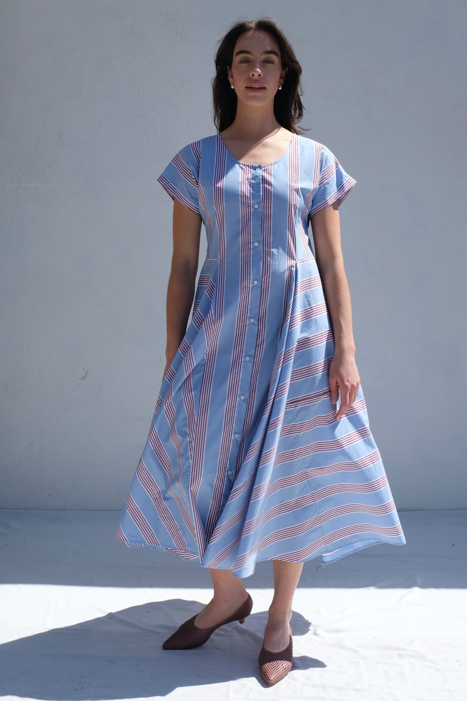 Beau Dress / Blue+Aubergine Stripe