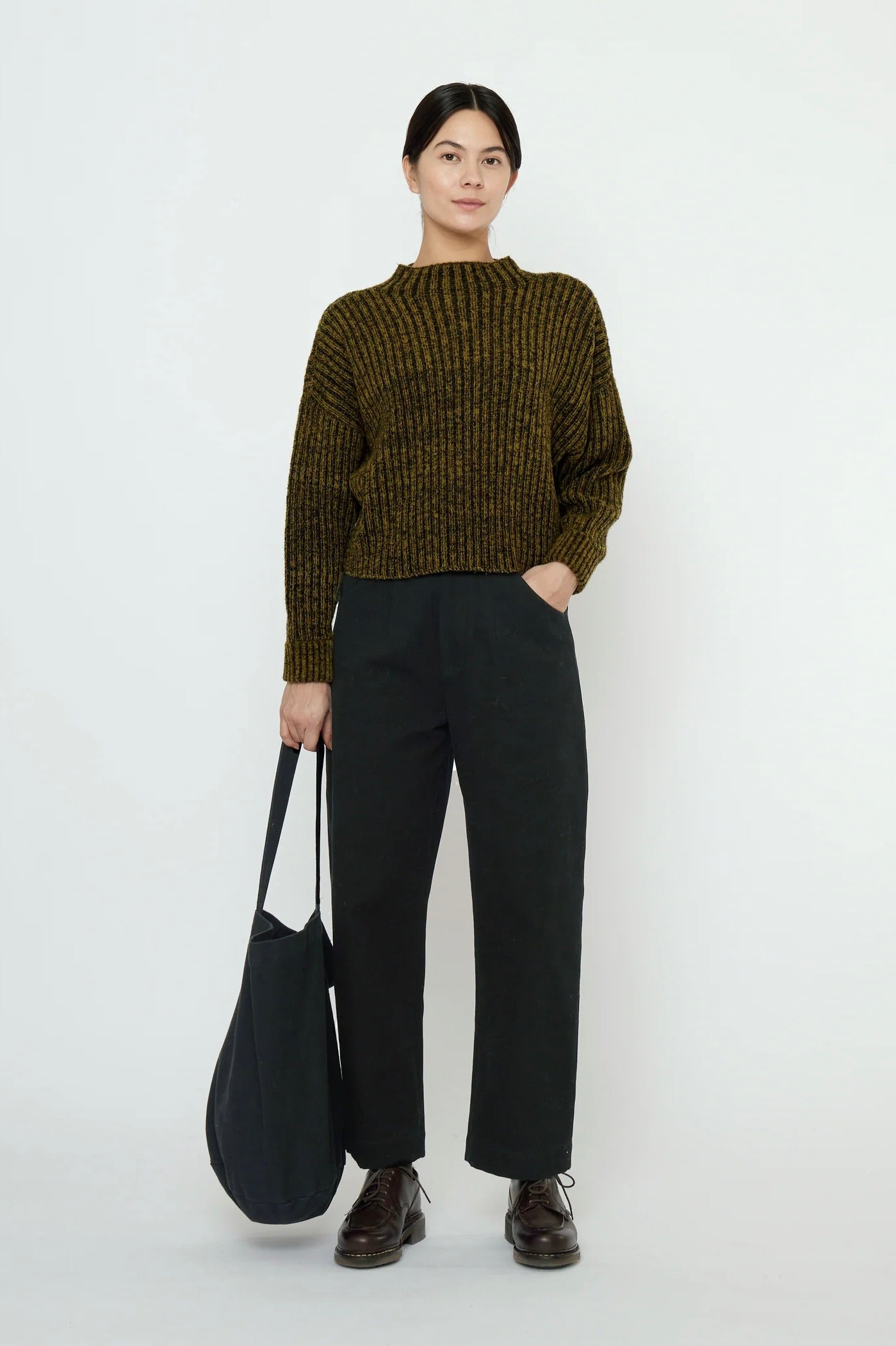 7115 by szeki Striped Ribbed Mockneck / Topaz Black