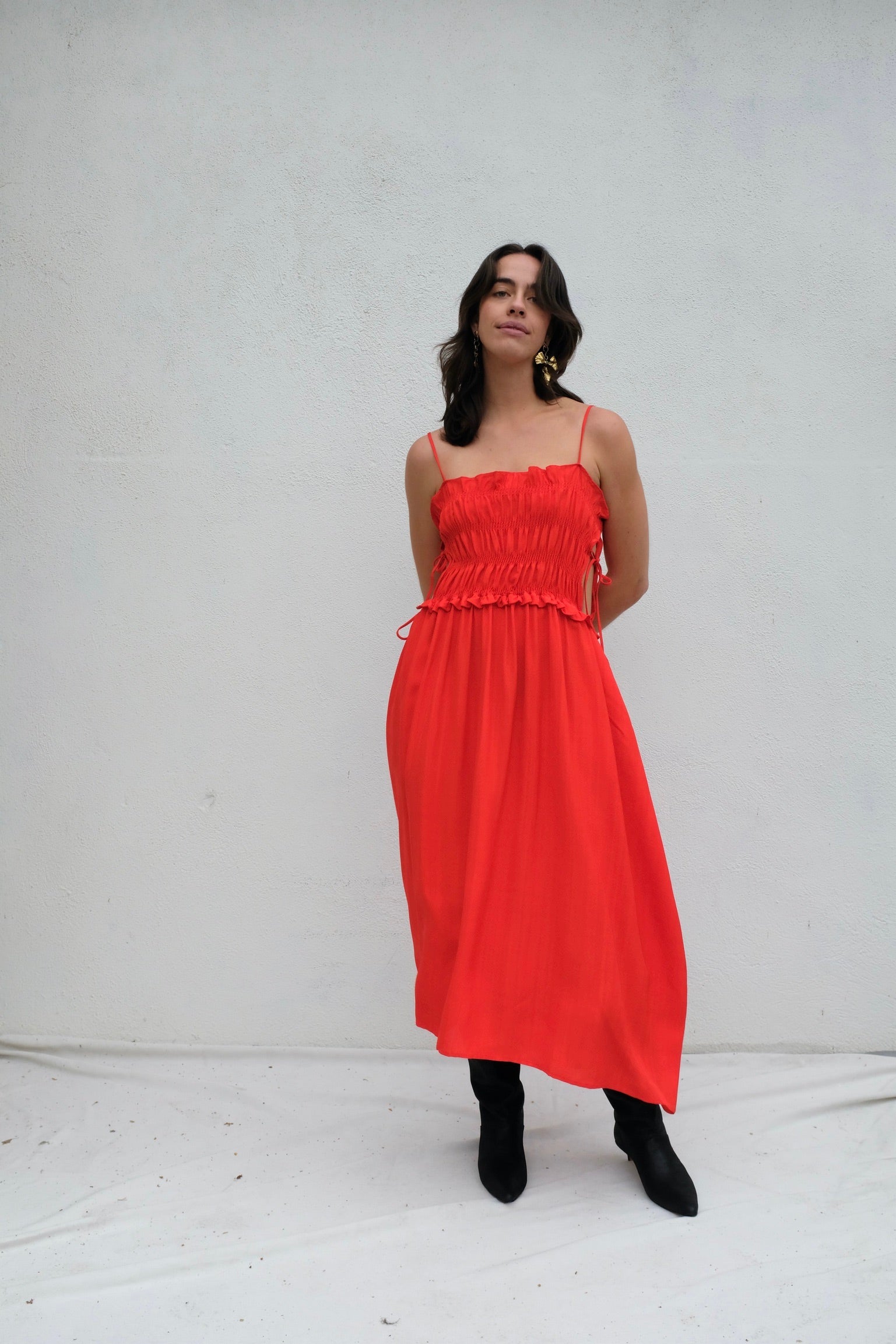 Cordera Viscose Gathered Dress / Coral