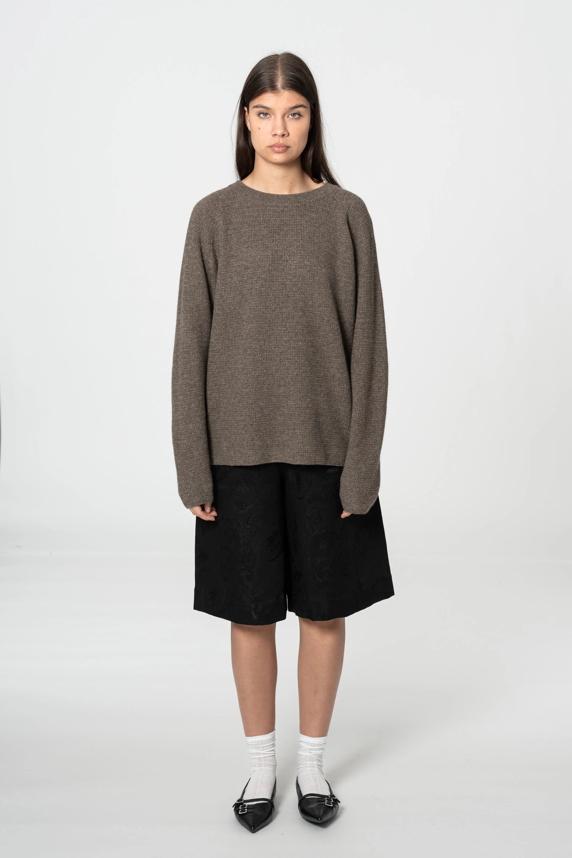 Dinadi Yak Purlstripe Sweater / Oat Brown