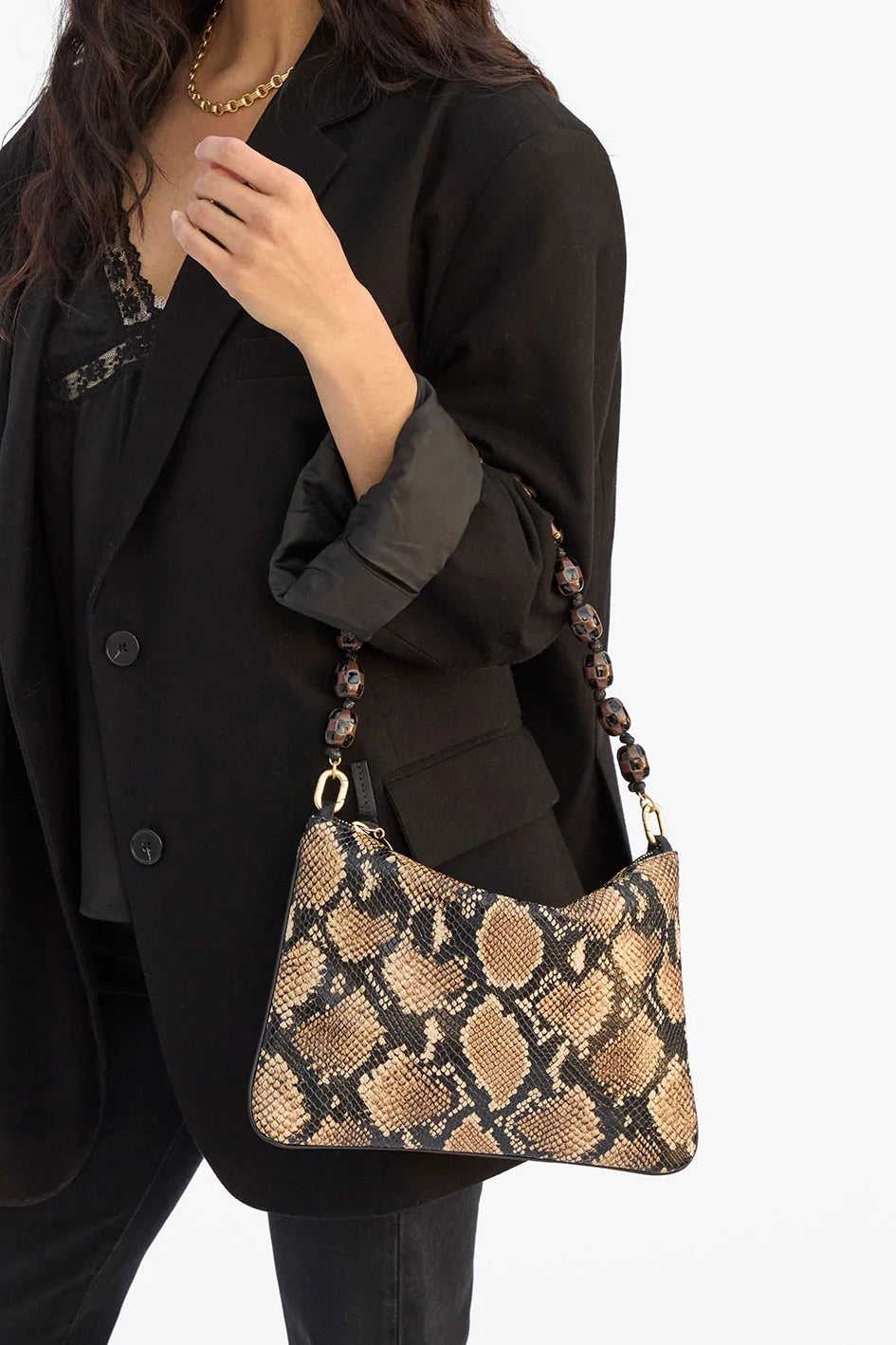 Clare V. Shortie Strap / Black/Brown Checker