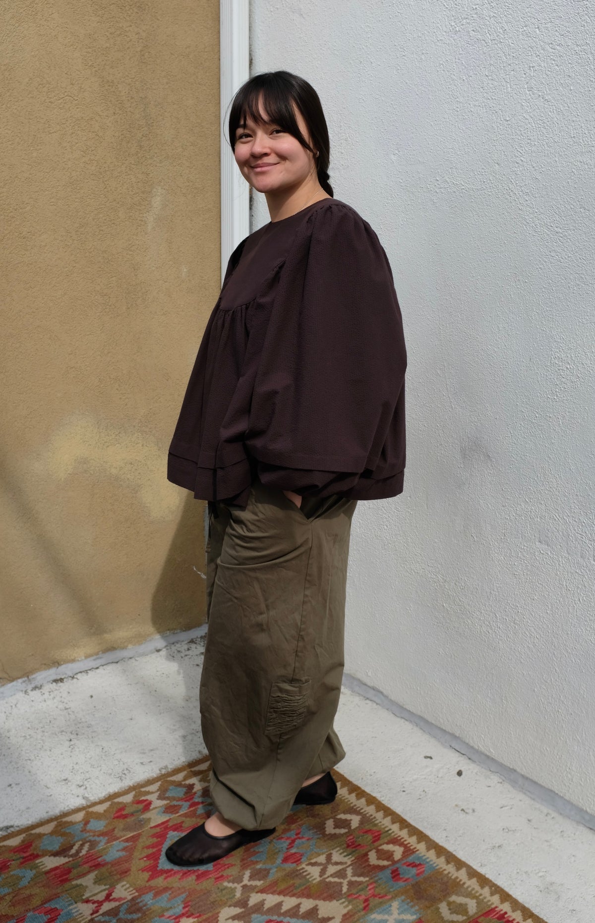 Cawley Japanese Seersucker Cotton Comy Long Sleeve / Dark Brown