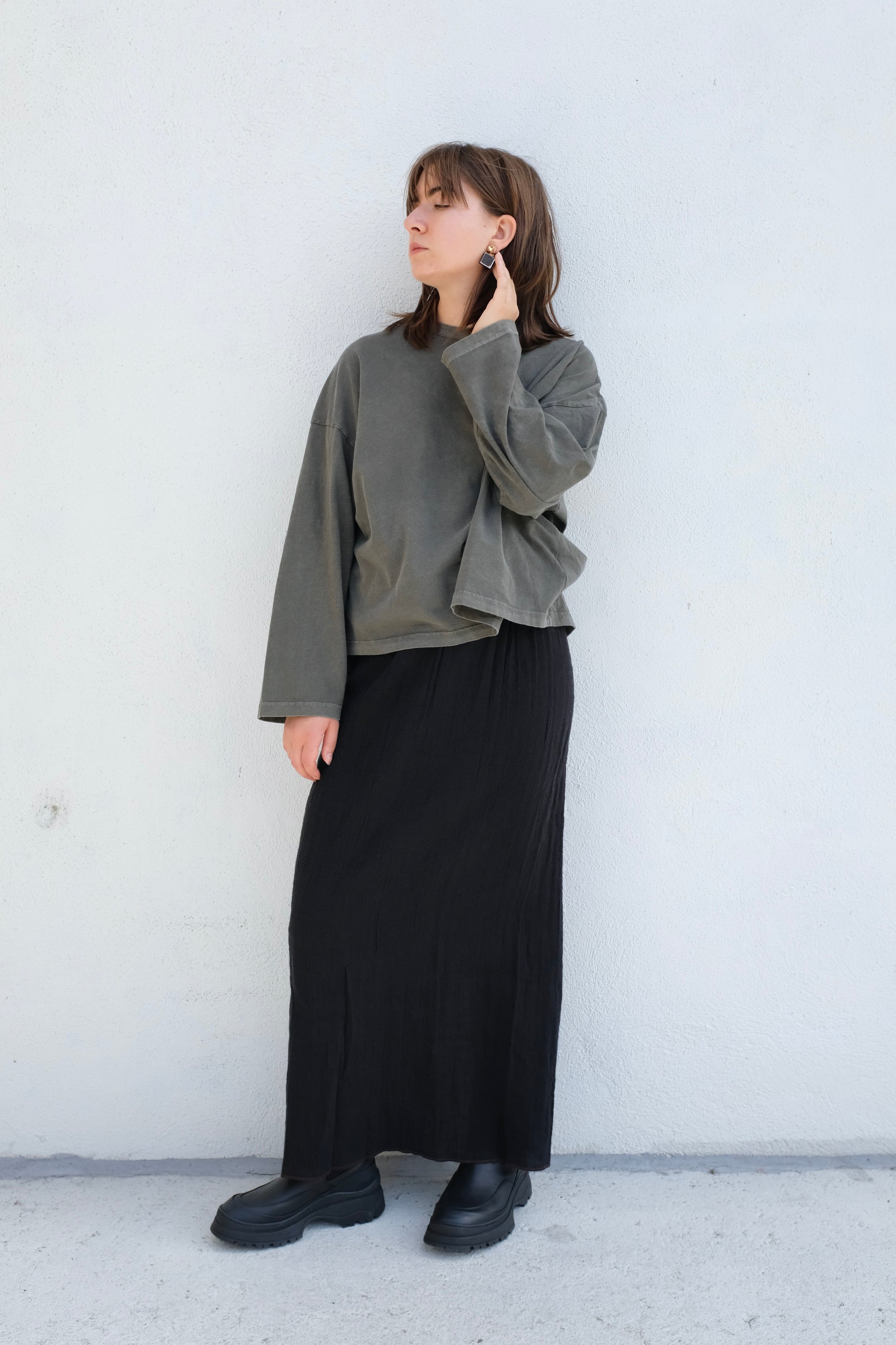Black Crane Wide Long Sleeve Tee / Slate