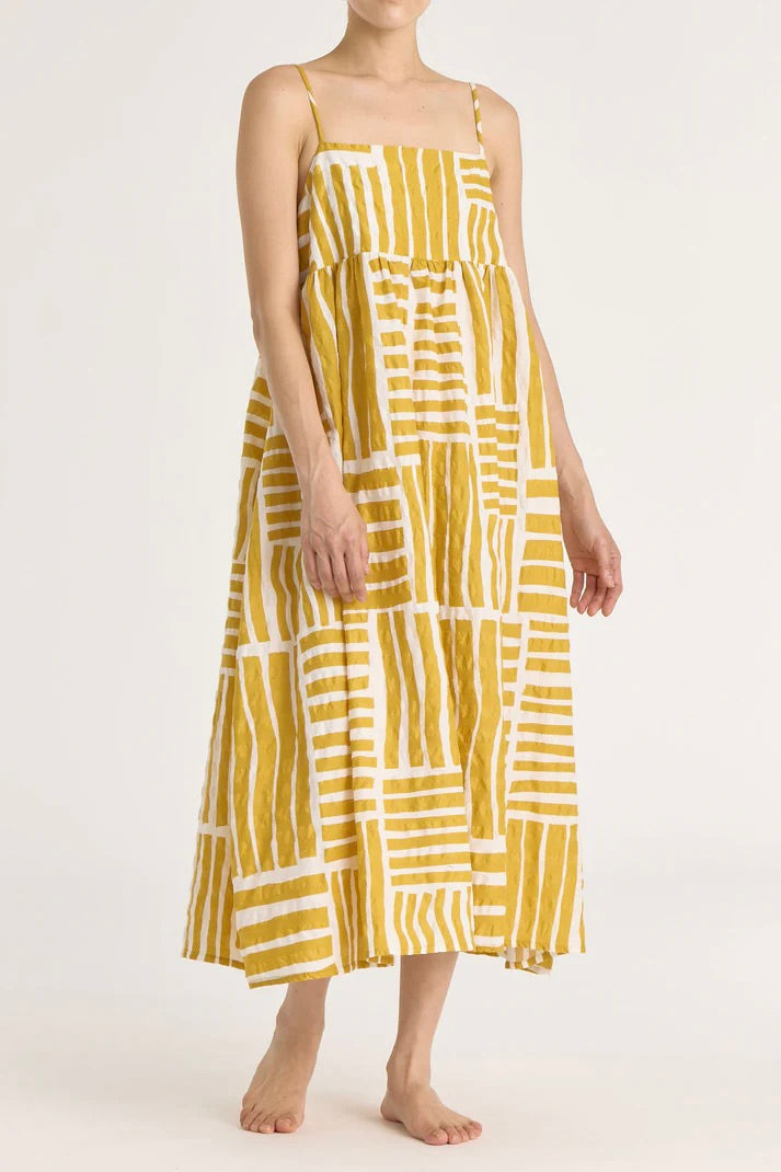 Black Crane Strap Dress / Gold Print