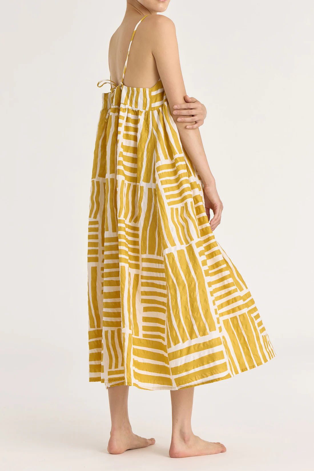 Black Crane Strap Dress / Gold Print
