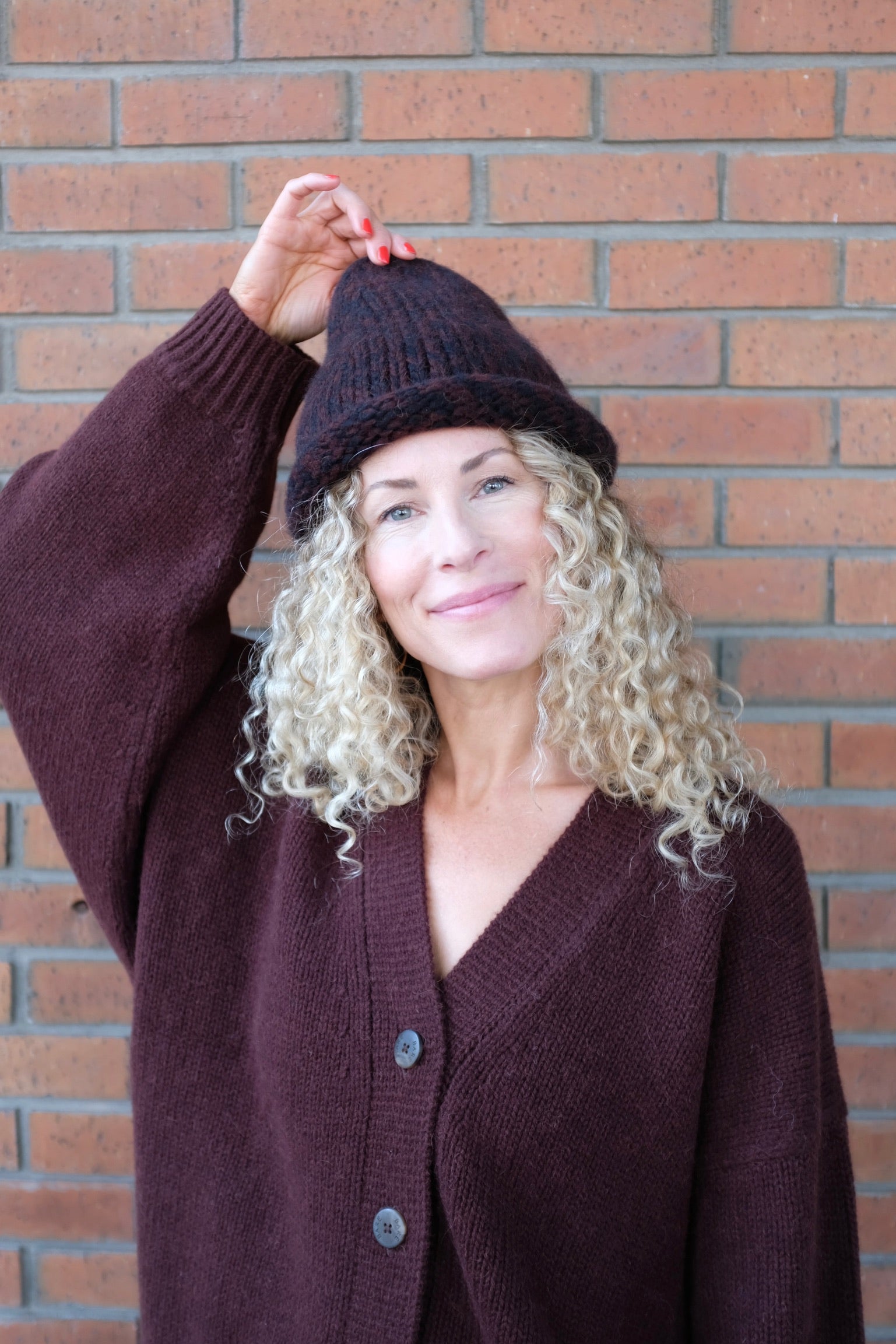 Baby Alpaca Roll Hat / Maroon Marl