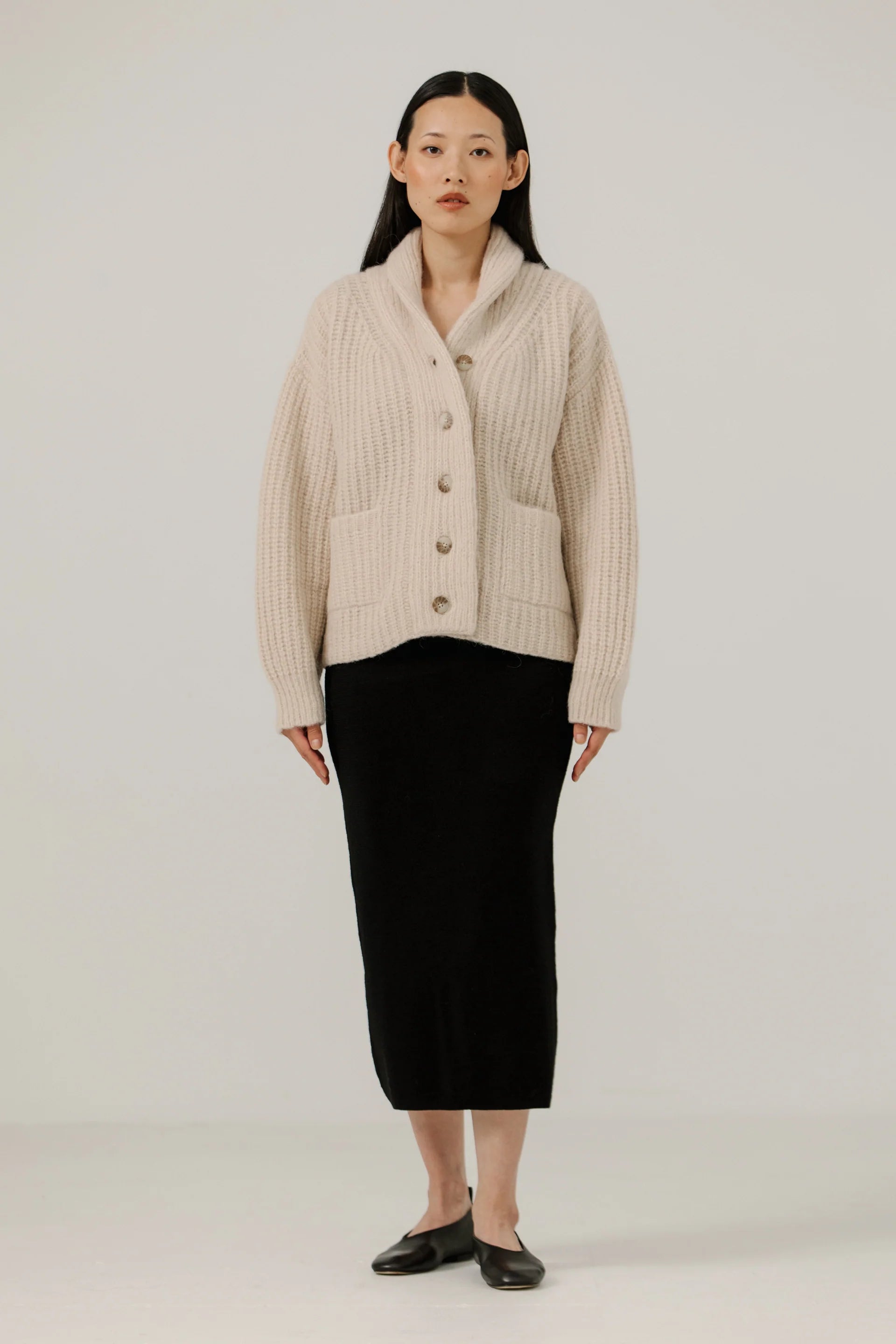 Bare Knitwear Oversized Shawl Cardigan / Cream