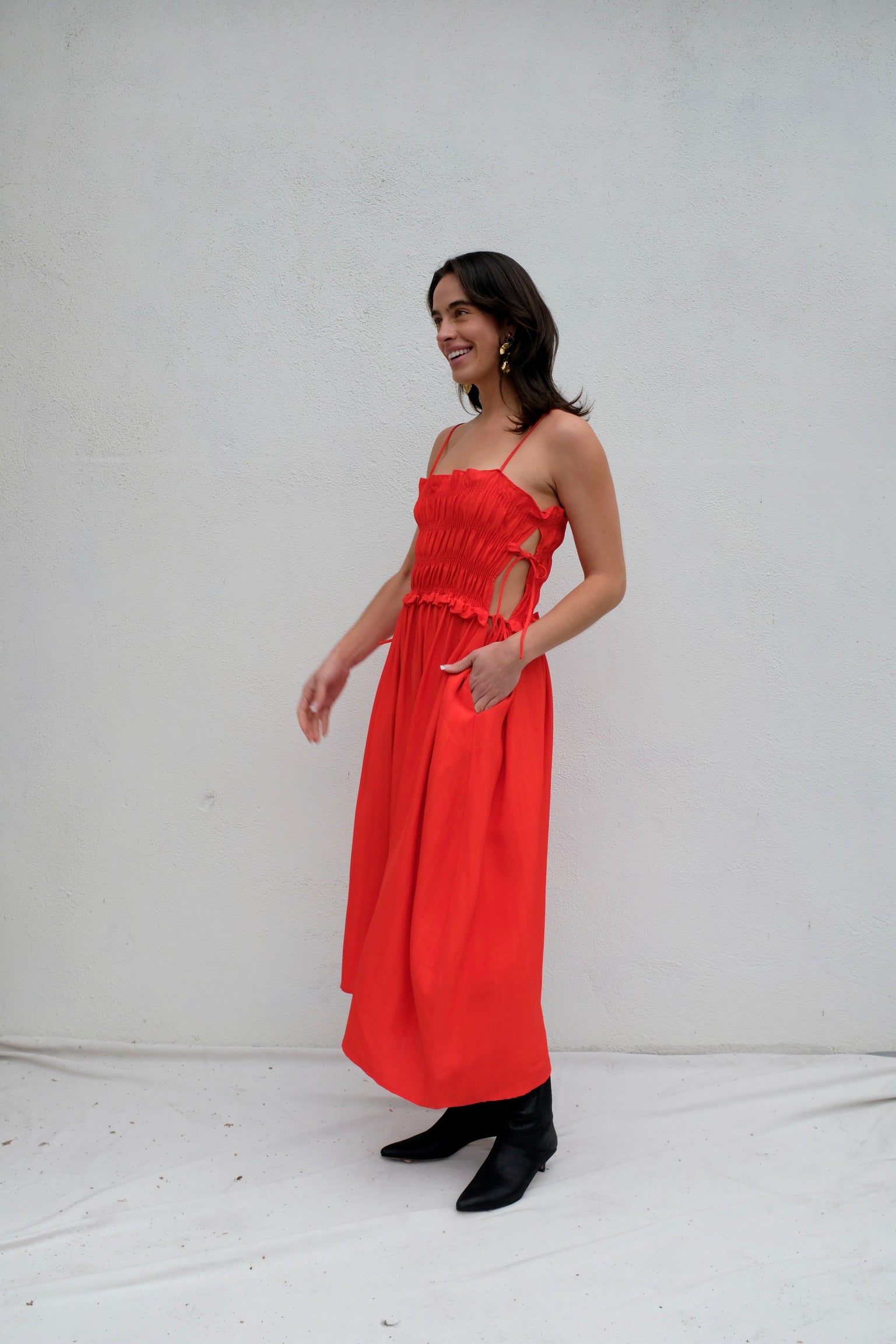 Cordera Viscose Gathered Dress / Coral