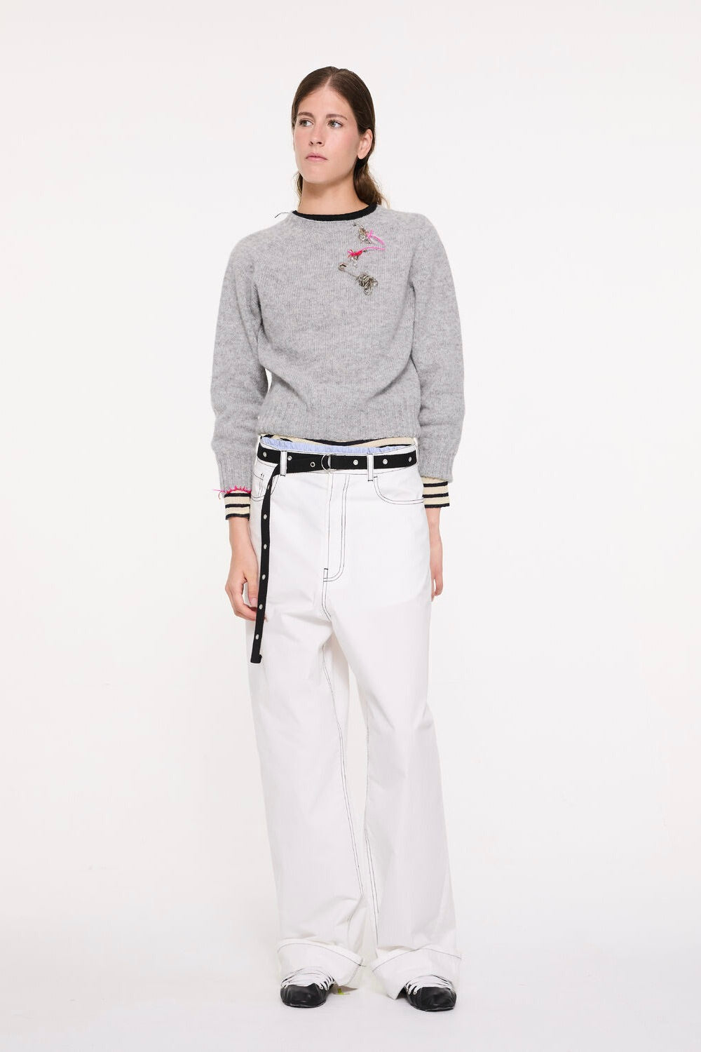 La Fetiche Joy Crewneck Shetland Sweater / Light Grey